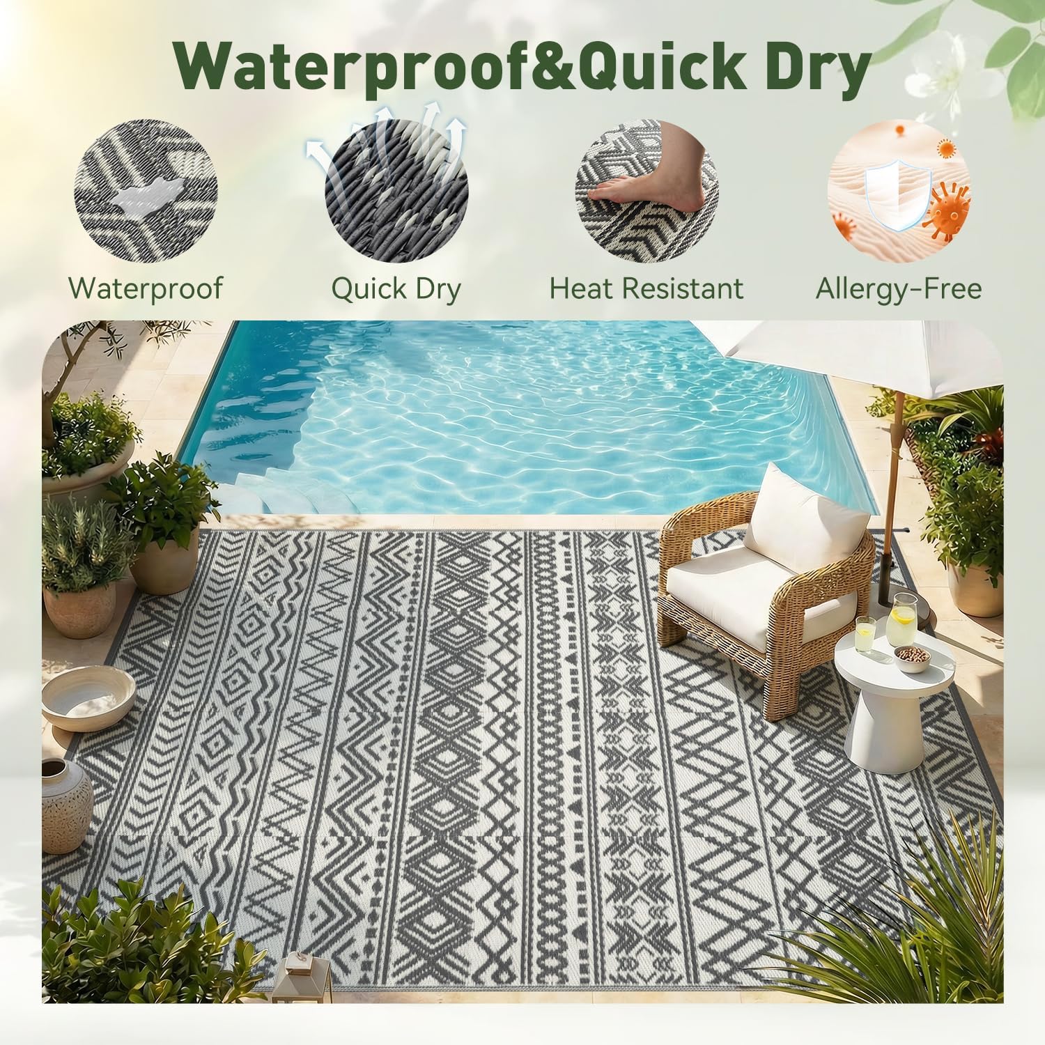 Thumbnail 2 de MontVoo Outdoor Rug Carpet Waterproof 5x8 — Reversible Boho Outdoor Mat for Patio, RV, Camping
