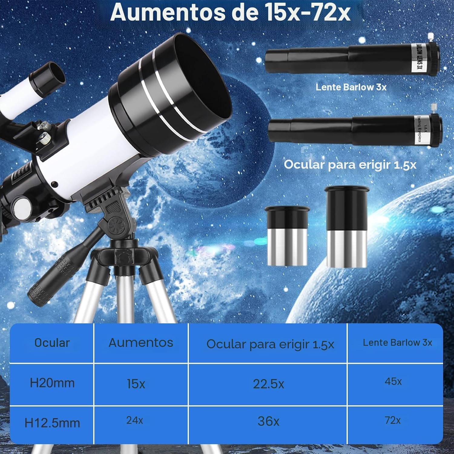 Detalle 2 de Misilmp Telescopio 70 mm para principiantes