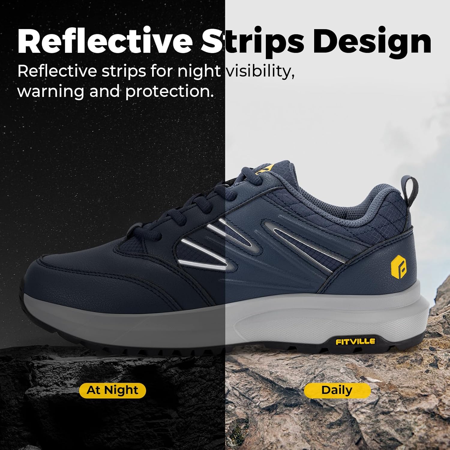 Thumbnail 5 de FitVille Chaussures de Randonnée Imperméables pour Hommes - Extra Large, Basses, Respirantes et Antidérapantes