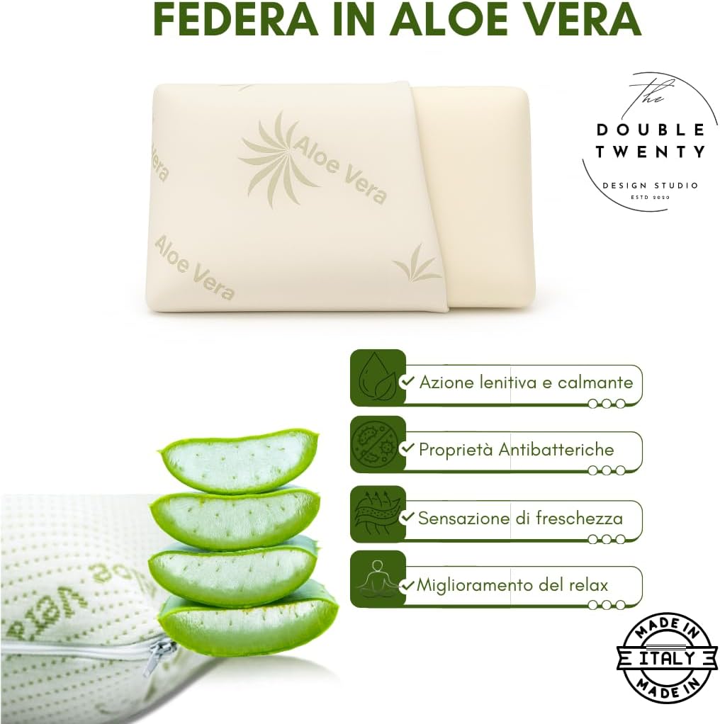 Detalle de The Double Twenty – Cuscino Memory Foam a Saponetta da 12 cm con Federa Aloe Vera, supporto cervicale ed ortopedico