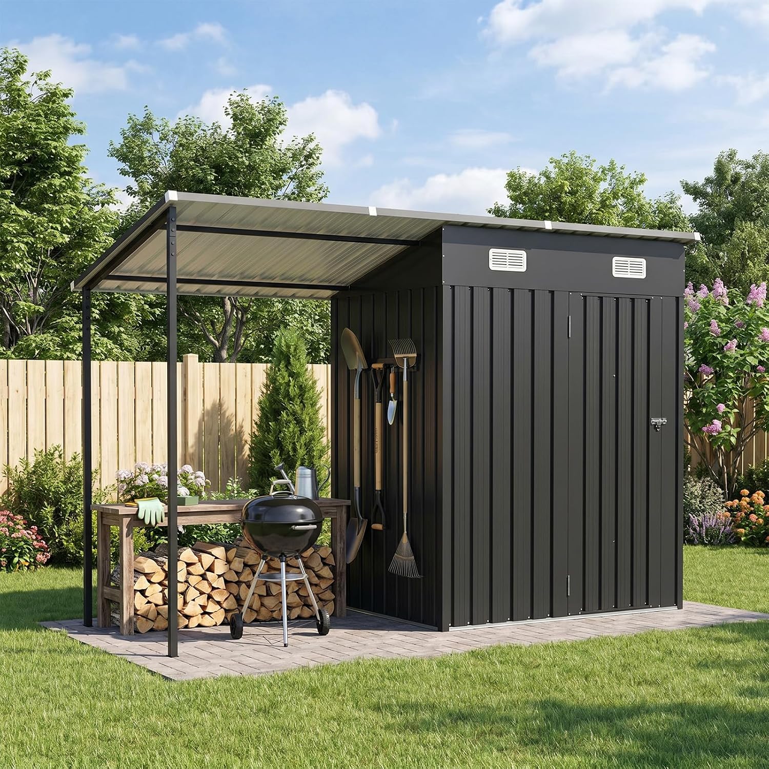 Detalle de Aoxun Galvanized Steel Storage Shed and Canopy Combo