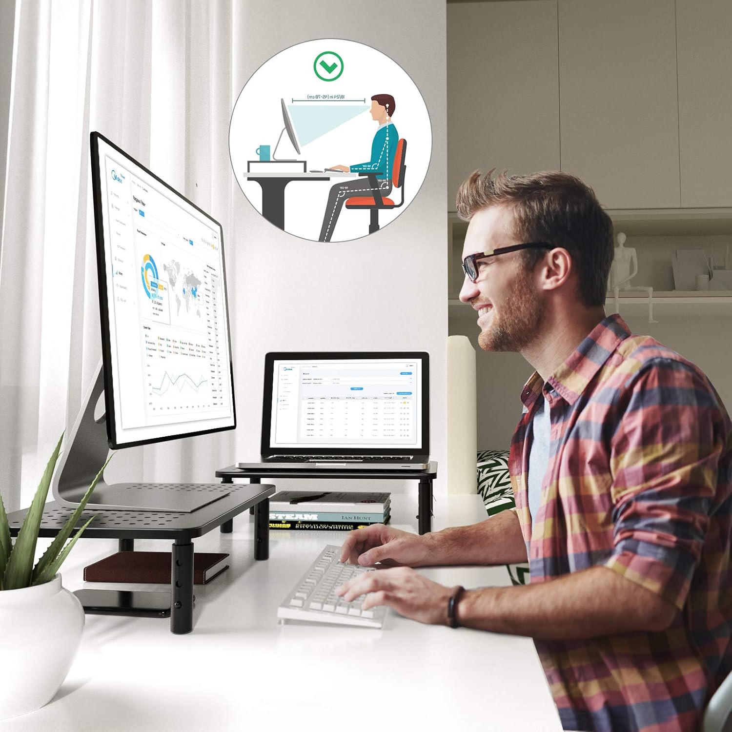 Detalle 2 de HUANUO Monitor Stand adjustable 3 heights, 20kg 🖥