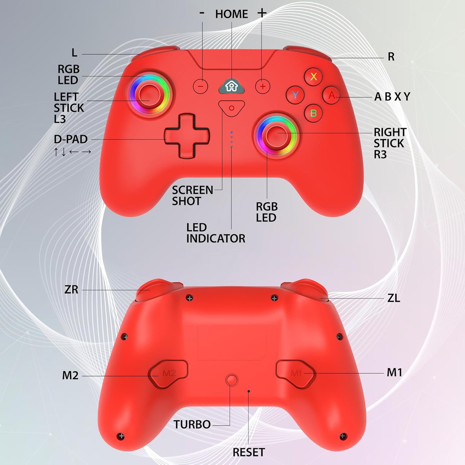 Thumbnail 1 de Subsonic Manette sans fil rouge Bluetooth pour Switch 2 / Switch / Switch OLED / Switch Lite (LED, vibrations, gyroscope) + câble USB-C
