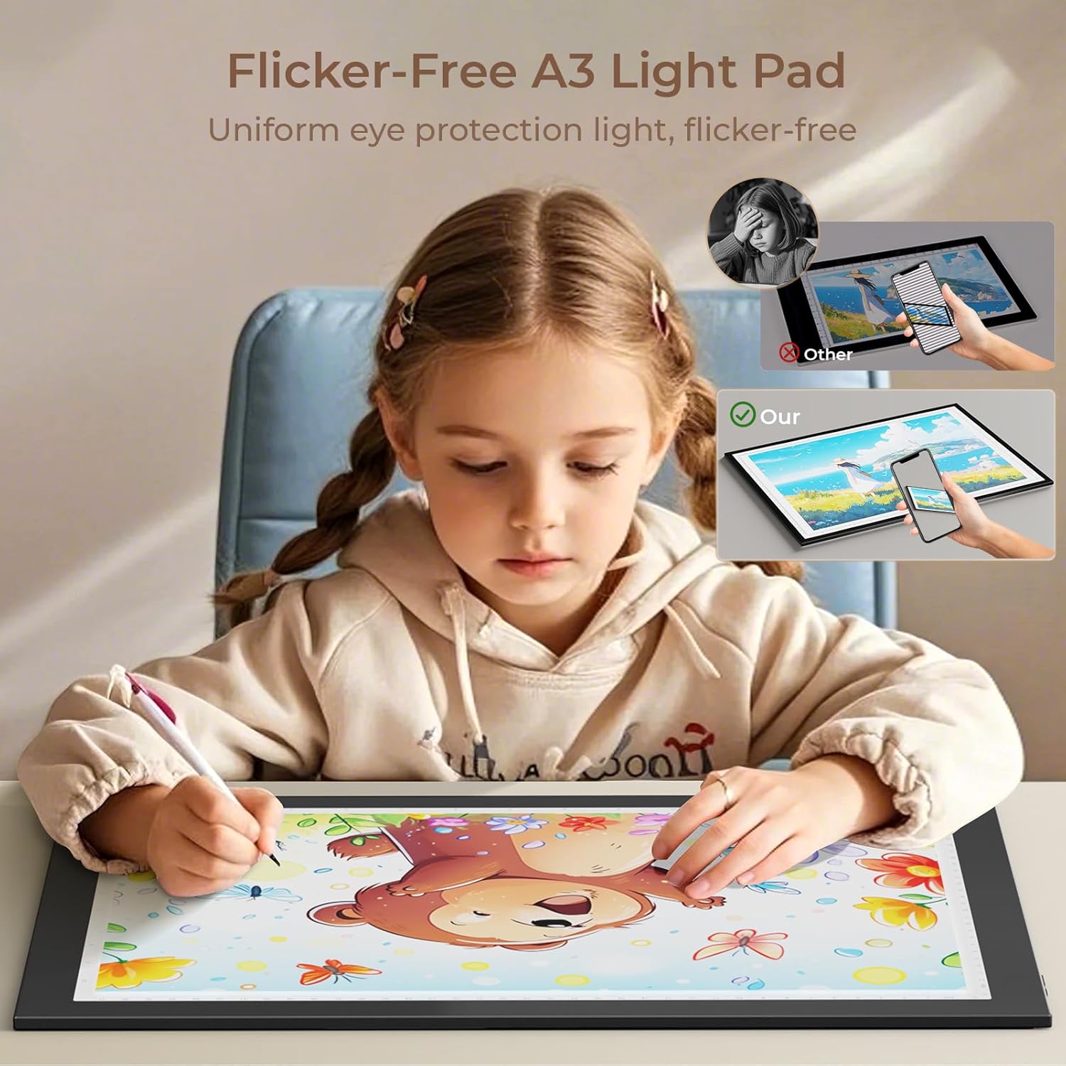 Thumbnail 4 de DONPODER A3 Light Box (Portable LED Light Pad) for Diamond Painting, Tracing & Crafts – 10 Brightness Levels, 5500 Lux, 42 x 32 cm