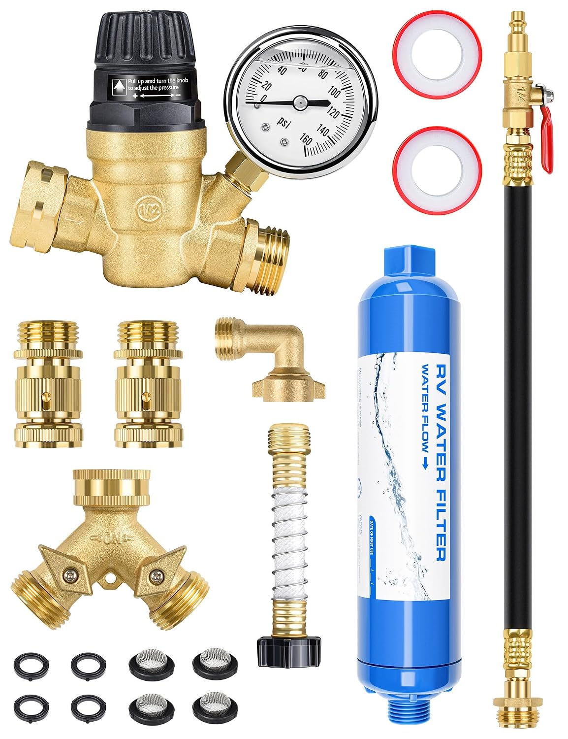 Detalle de RV Water Pressure Regulator Kit with All-in-One Fresh Water Setup
