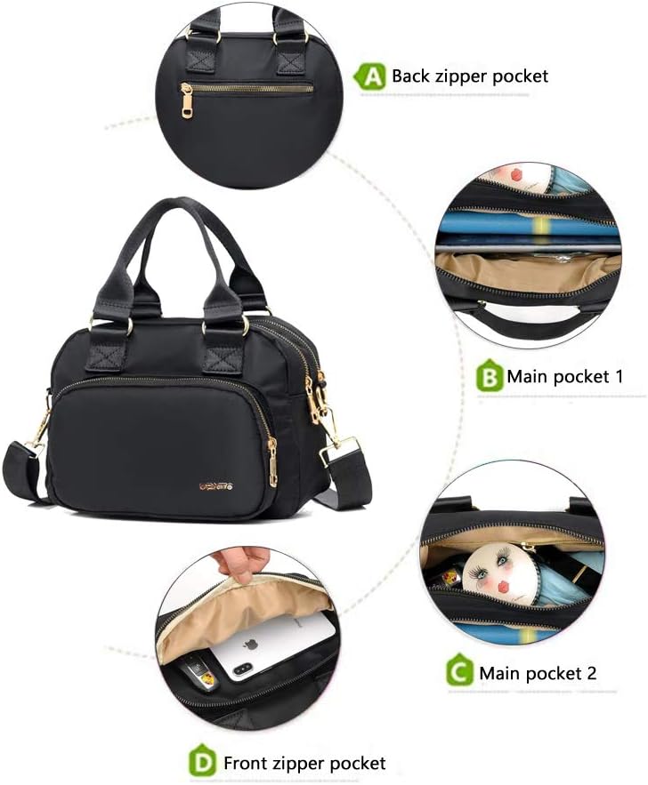 Detalle 2 de OPXTO nylon multi-pocket cross-body & shoulder bag for women – waterproof, lightweight tote style