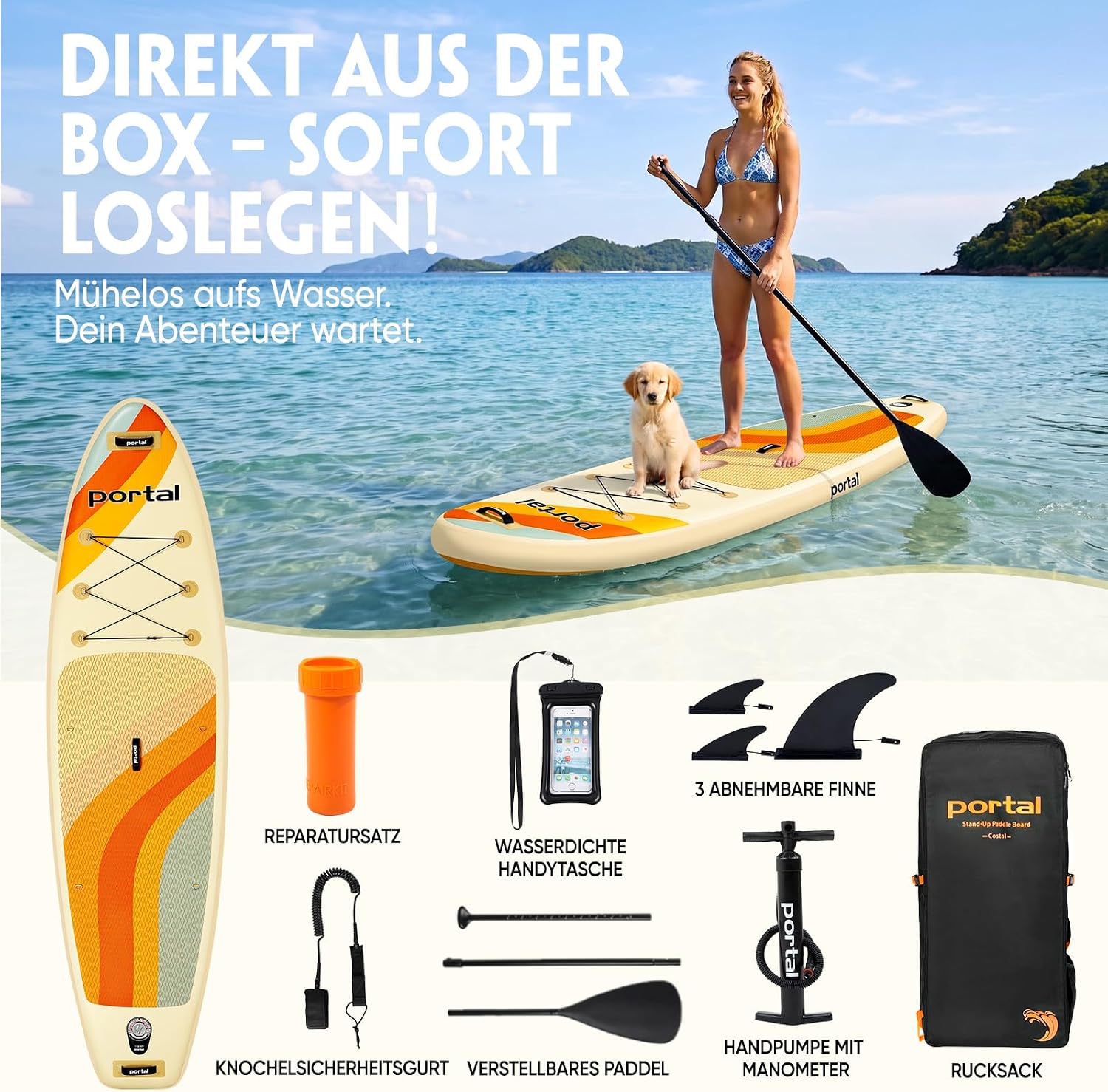 Detalle de Portal Stand Up Paddle Board 10'6 – Aufblasbares SUP-Board mit umfassendem Zubehörpaket