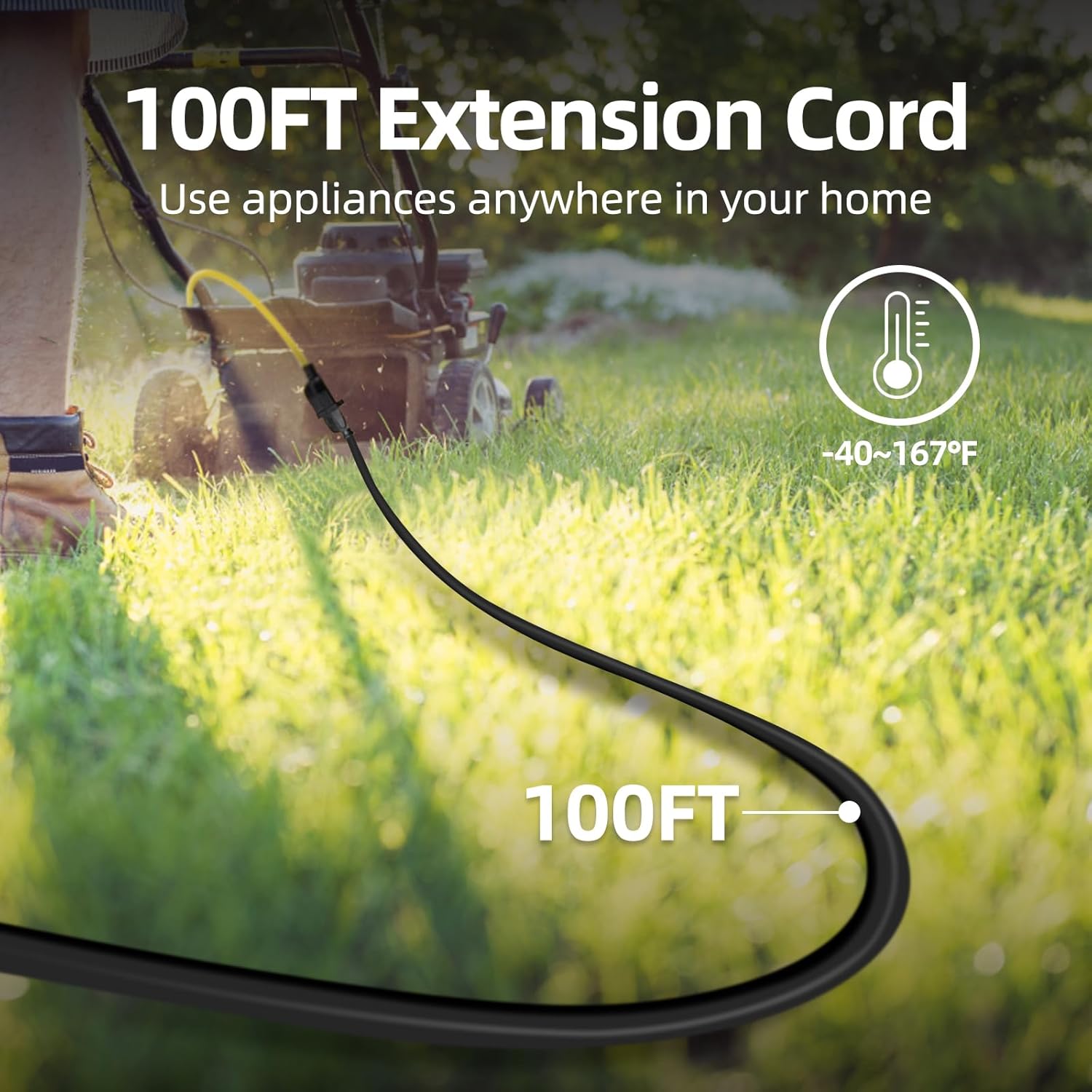 Thumbnail 1 de Tiffcofio 100-Foot Outdoor Extension Cord, 16 AWG, 3-Prong, 10A/1250W