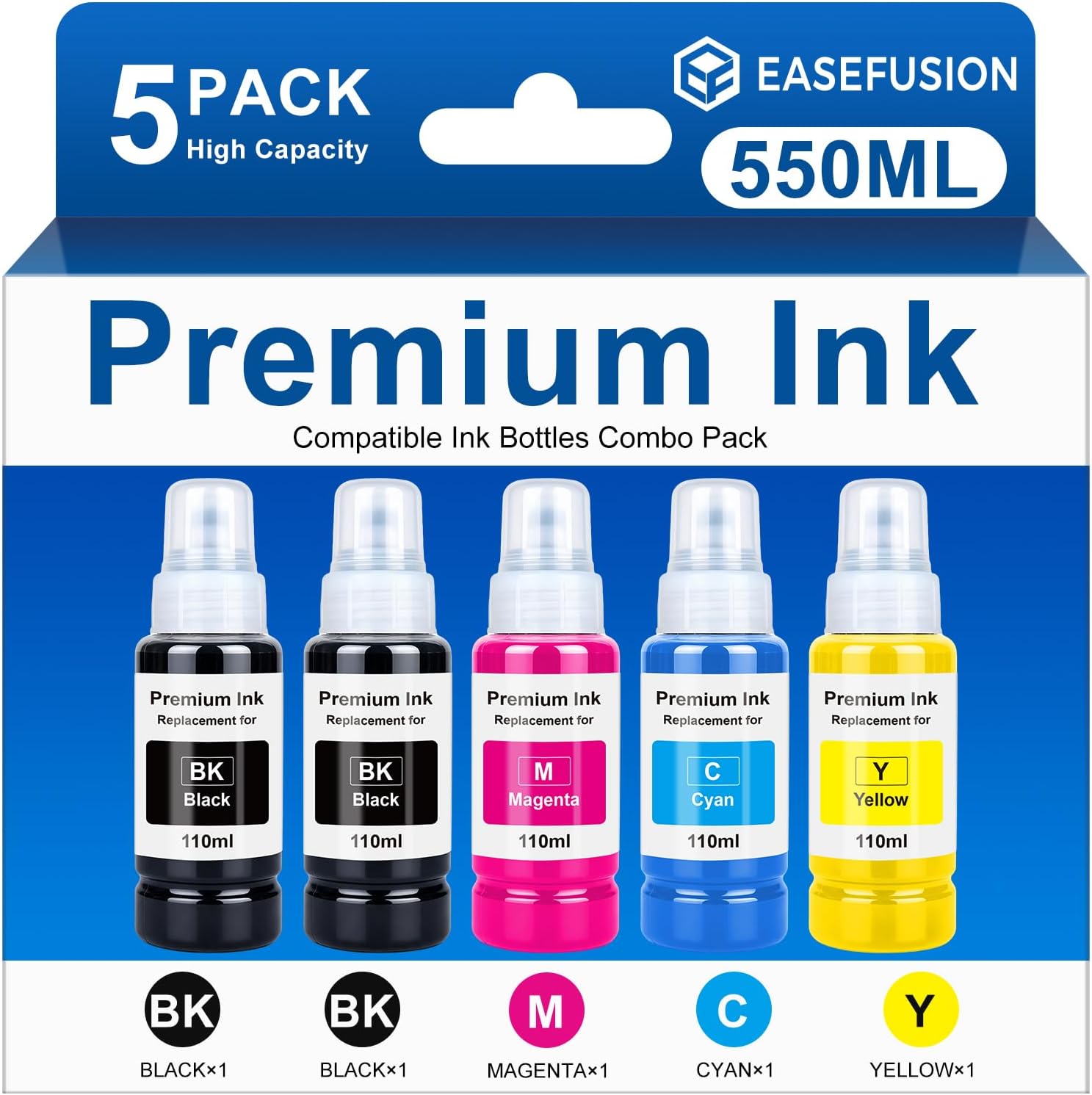 Detalle de EaseFusion 522-Compatible Ink Refill Bottles, 5-Pack, 550 ml Total