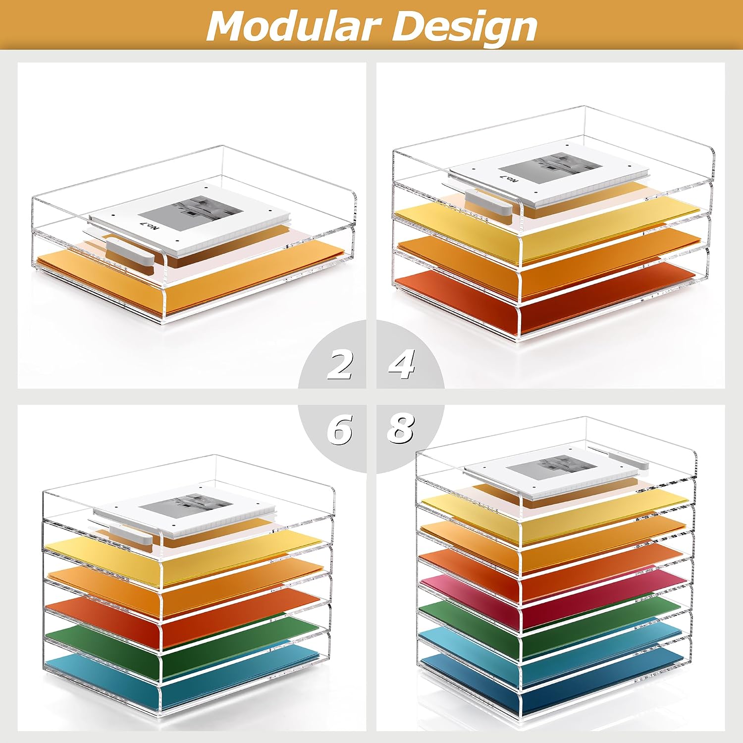 Detalle de SANRUI Acrylic Letter Tray, 4-Tier Stackable Clear Desk Organizer