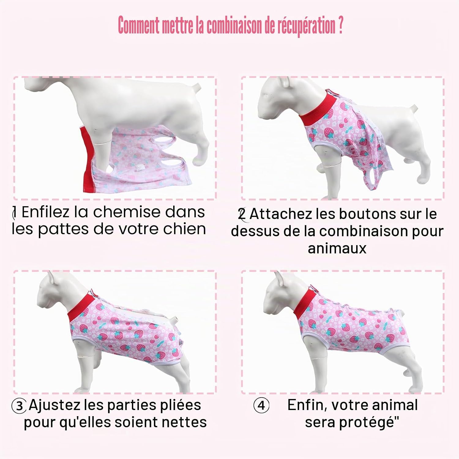 Detalle de FEimaX Combinaison de Récupération pour Chiens et Chats – Taille XS à XXL, post-opératoire, coton/lycra, protection et confort