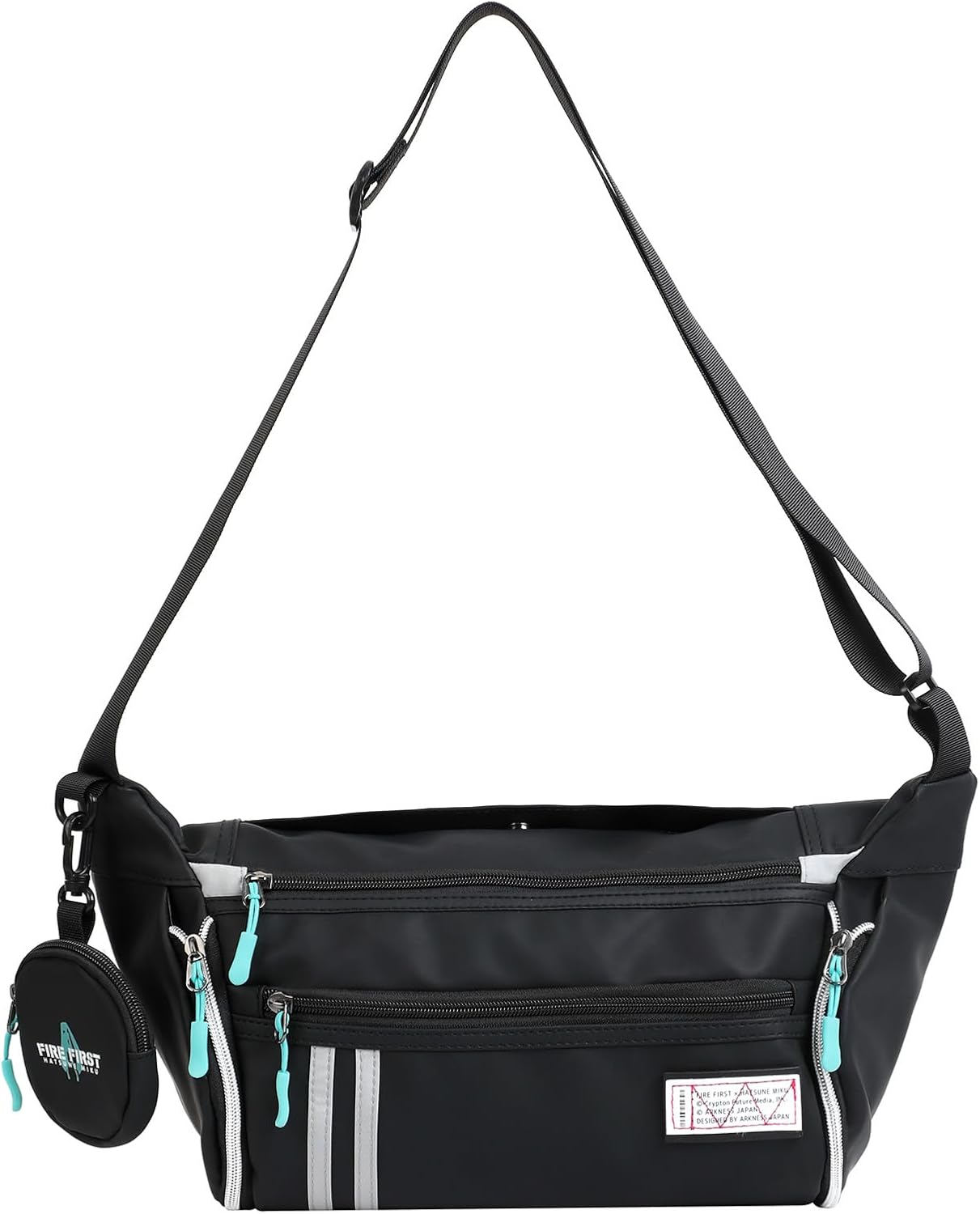Detalle de FIREFIRST x Hatsune Miku Umhängetasche – Wasserdichte Zweitfachtasche mit dekorativer Kleingeld-/Schmucktasche