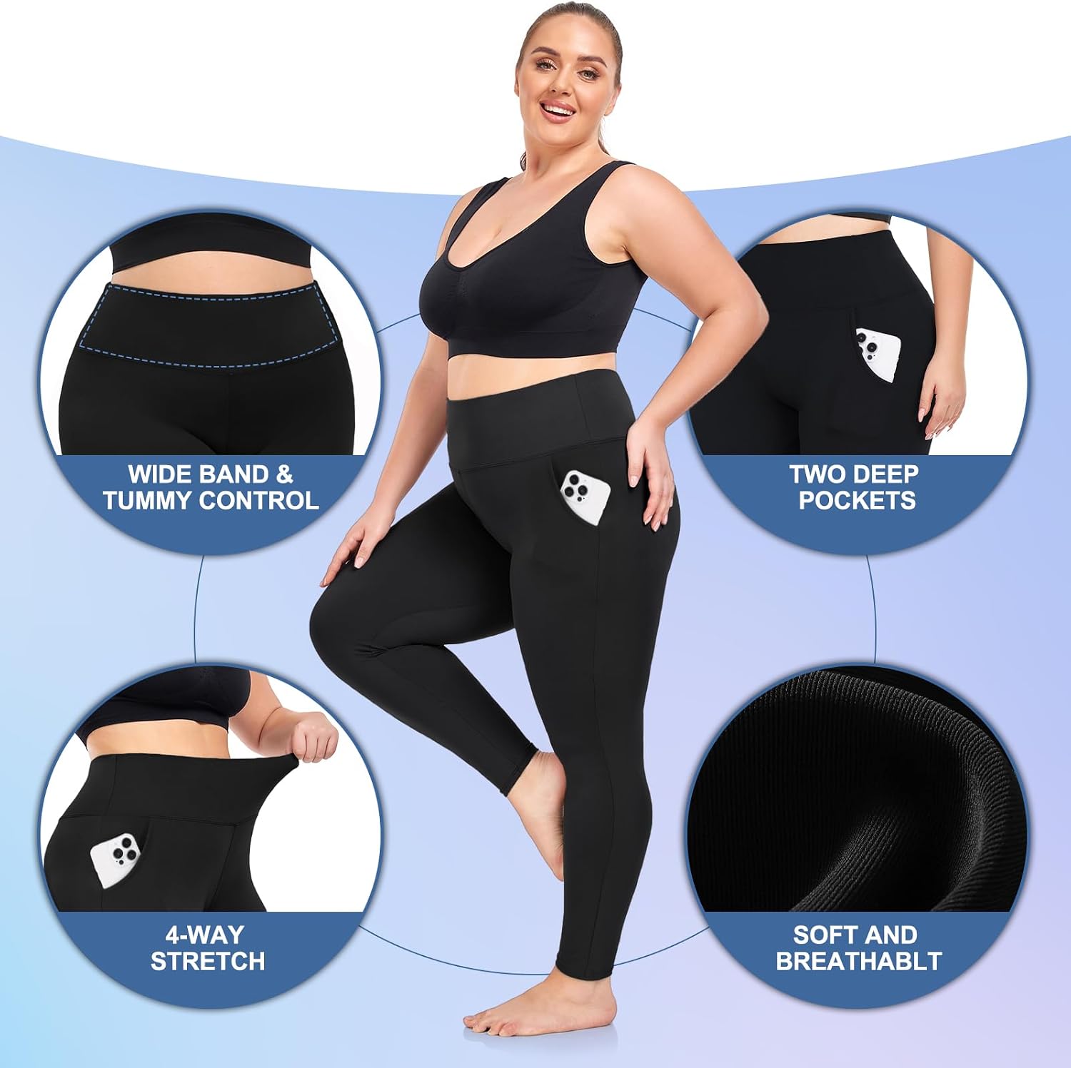 Detalle de CTHH 3-Pack Plus-Size Leggings for Women, High-Waisted Stretch, XL–4XL