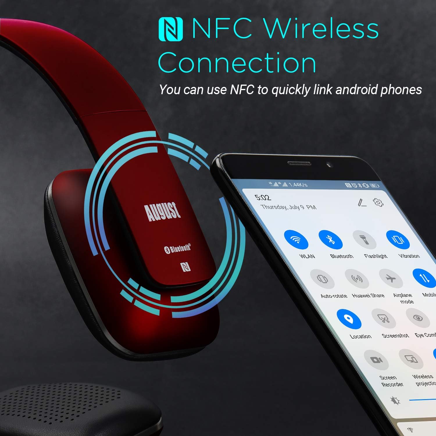 Thumbnail 2 de August EP636 – Bluetooth 4.1 NFC Kopfhörer mit Freisprechfunktion, 14-Stunden Akku, rot