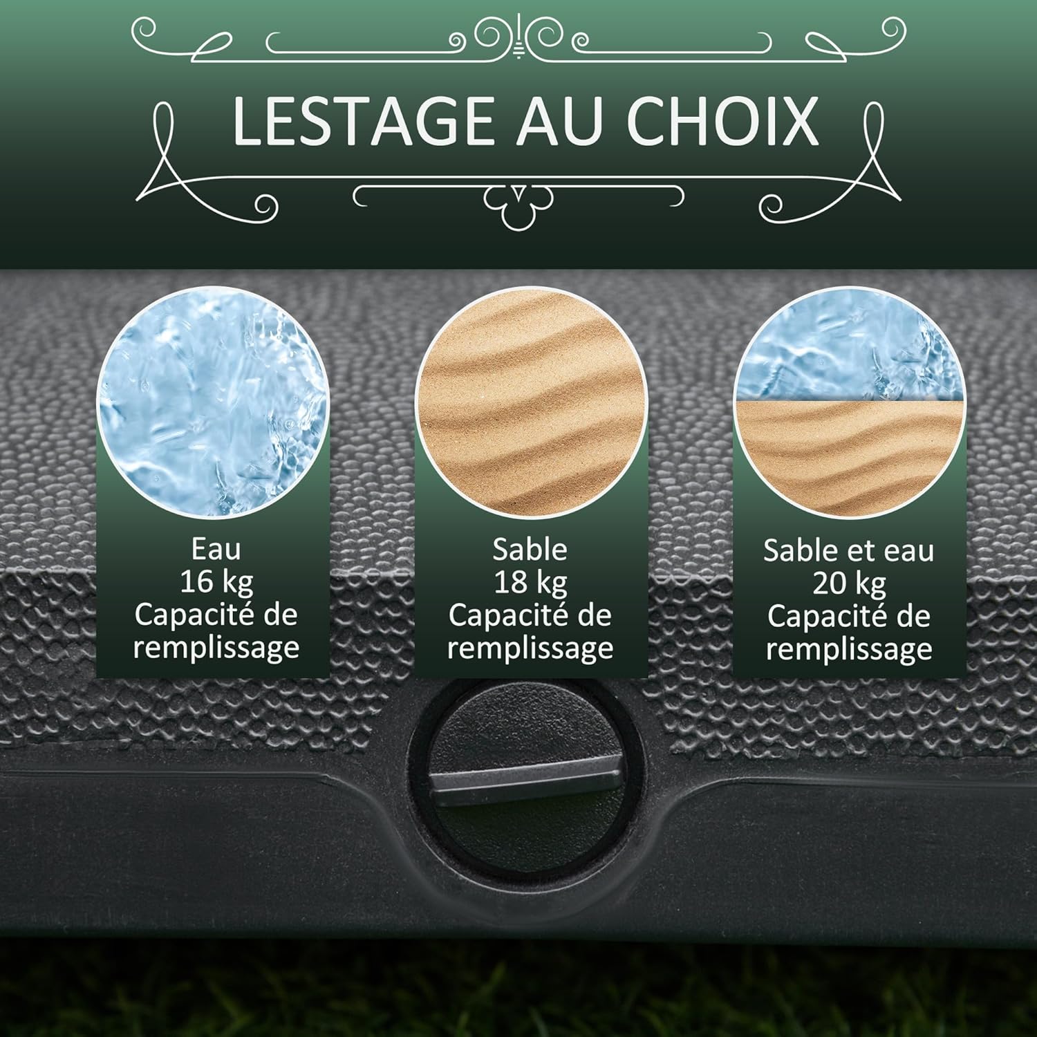 Thumbnail 4 de Outsunny pied de parasol carré à remplir avec 4 roulettes (HDPE noir) – base de lestage