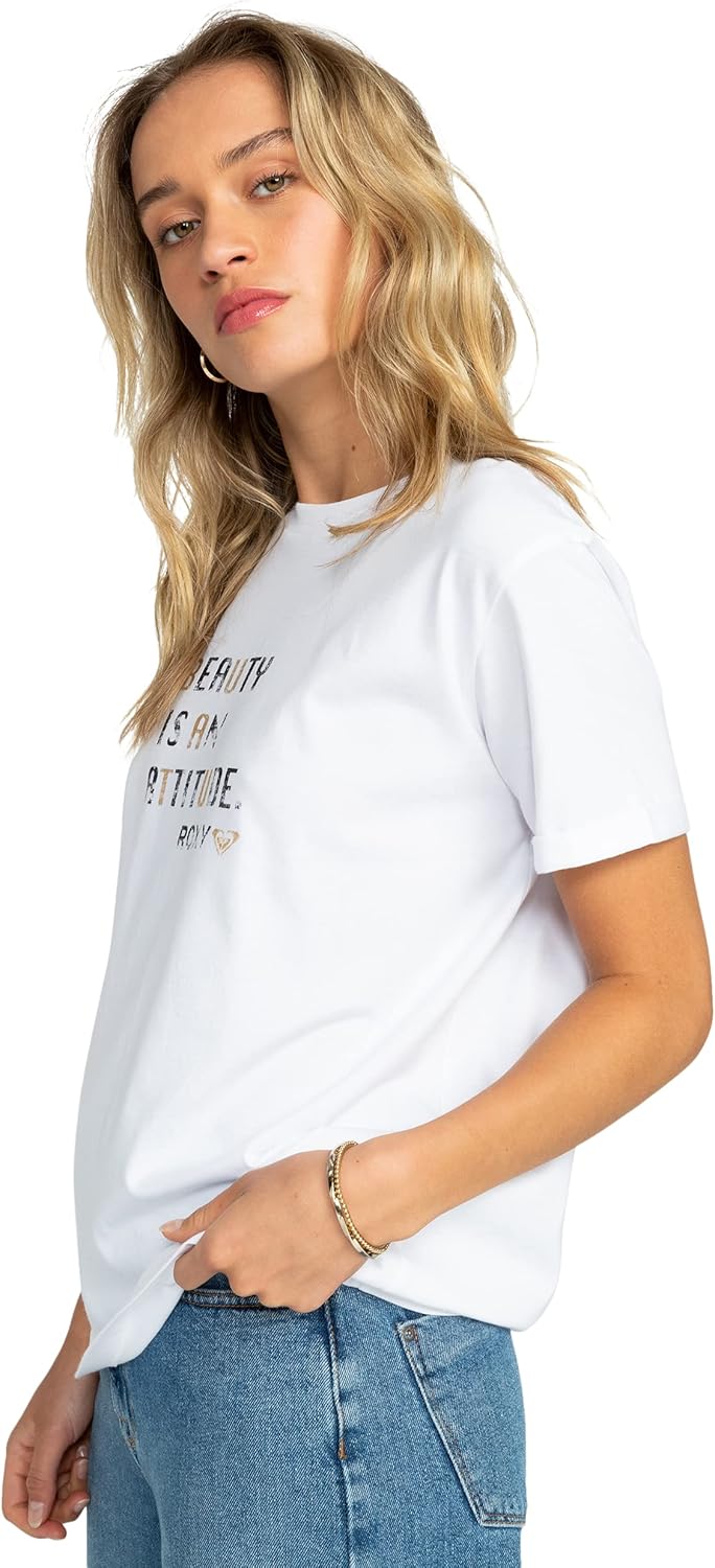 Detalle de Roxy Sparkle Evening Attitude T-Shirt Femme – Tee coton regular à manches roulotées