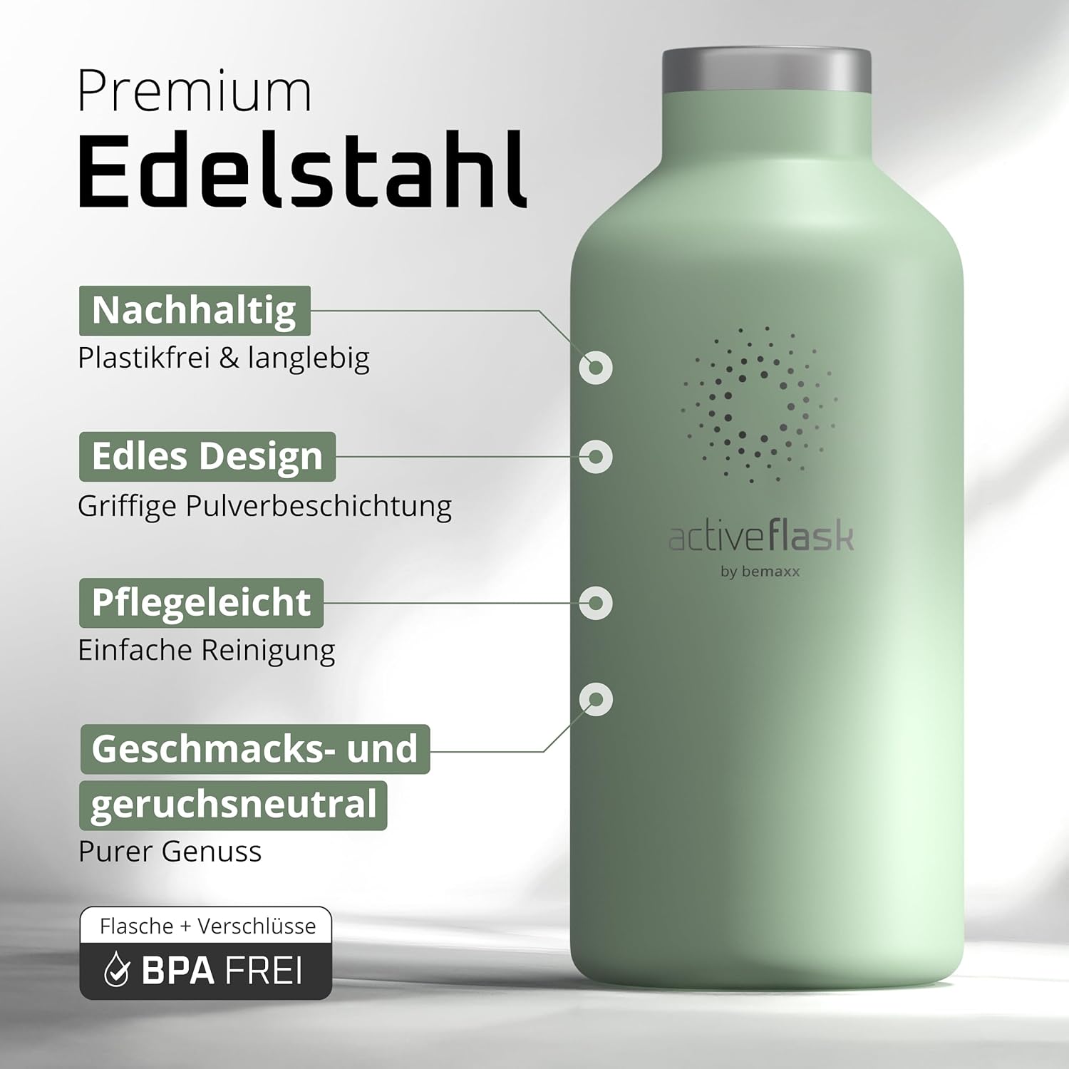 Thumbnail 2 de Edelstahl-Trinkflasche mit Strohhalm, Infuser & 3 Deckeln – für Sport, Fahrrad und unterwegs