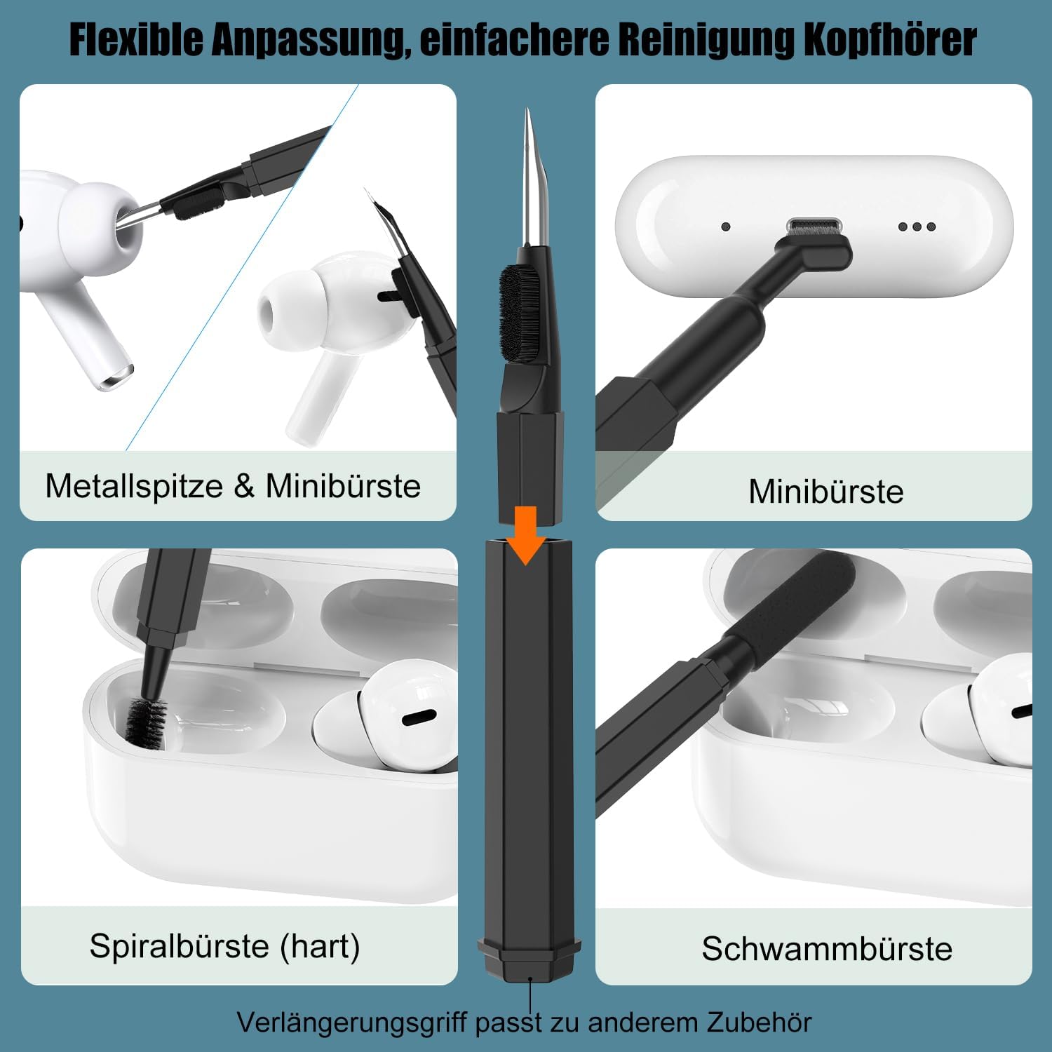 Detalle de VICHYIE 20-in-1 Tastatur Reinigungsset – Reinigungszubehör für Tastatur, Kopfhörer, Bildschirm und mehr (Schwarz)