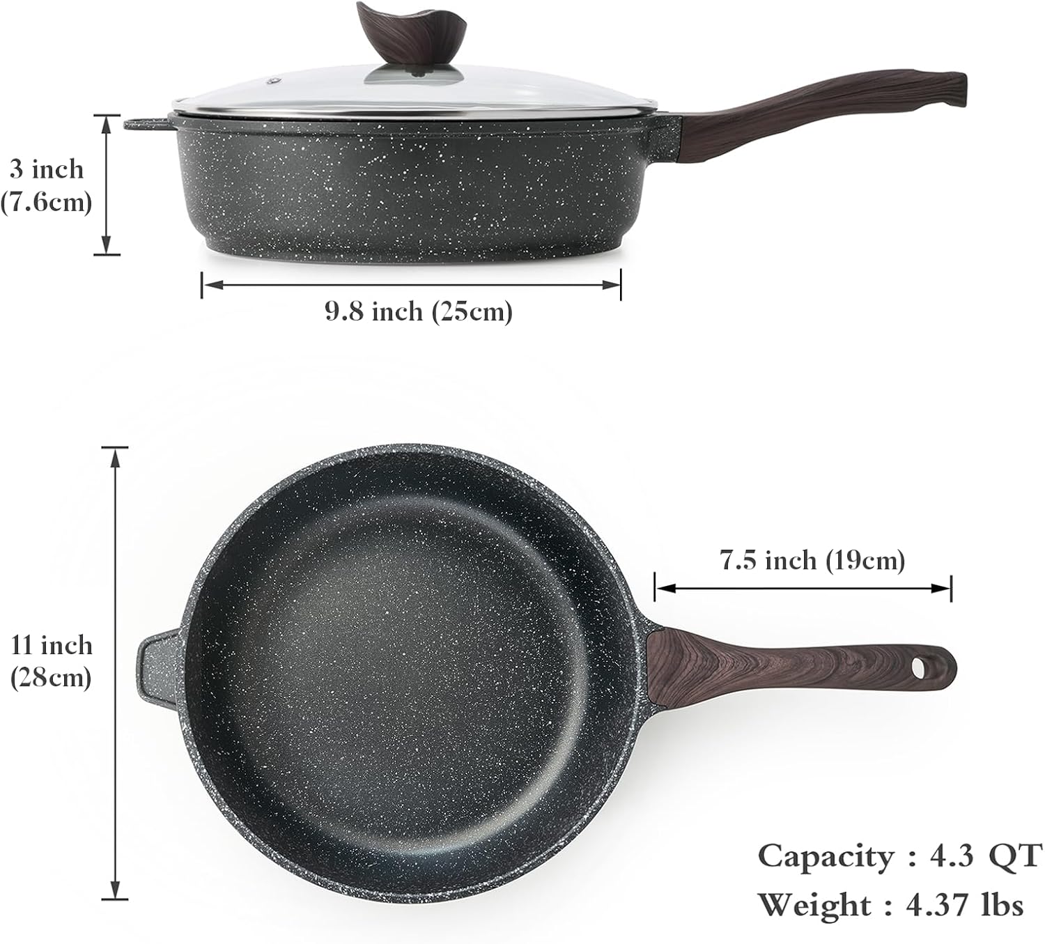 Detalle de Kordisen Bratpfanne 28 cm für Induktion – tiefe Antihaftpfanne mit Deckel (Granitbeschichtung, PFOA-frei)