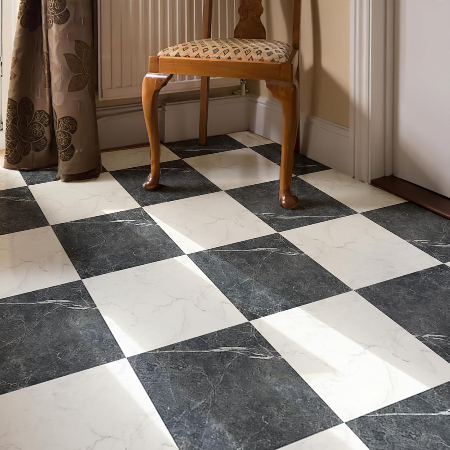 Thumbnail 1 de Art3d 30-Pack Peel-and-Stick Vinyl Floor Tiles, Black & White Marble, 12 x 12 in
