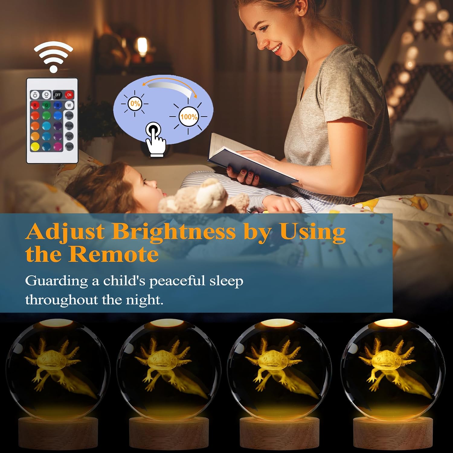 Thumbnail 4 de Axolotl Nachtlicht 3D K9 Crystal Lampe mit Fernbedienung 16 Farben