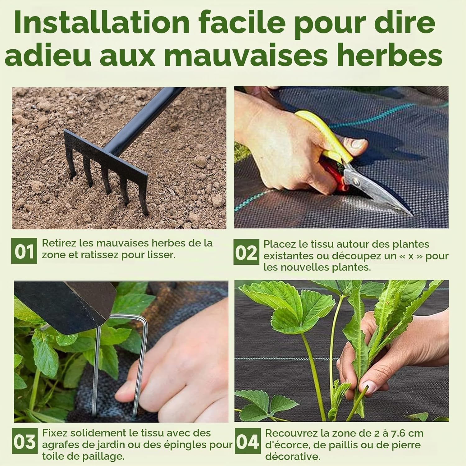 Detalle de LCGOD LC Weed Control Membrane onkruiddoek 2 x 10 m, 100 g/m², 30 haringen