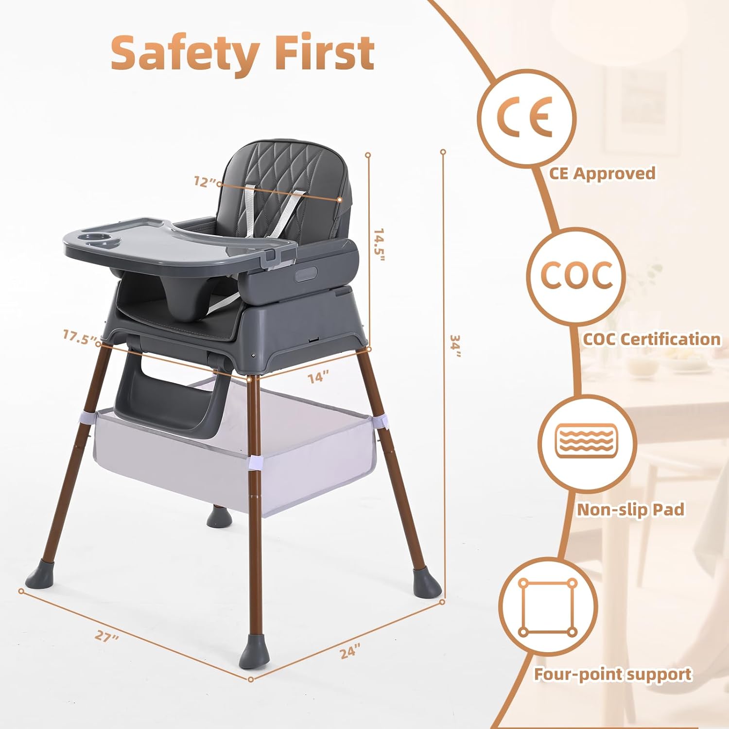 Thumbnail 1 de Cozydwells 3-in-1 High Chair for Babies & Toddlers (6 months to 3 years) in Dark Grey