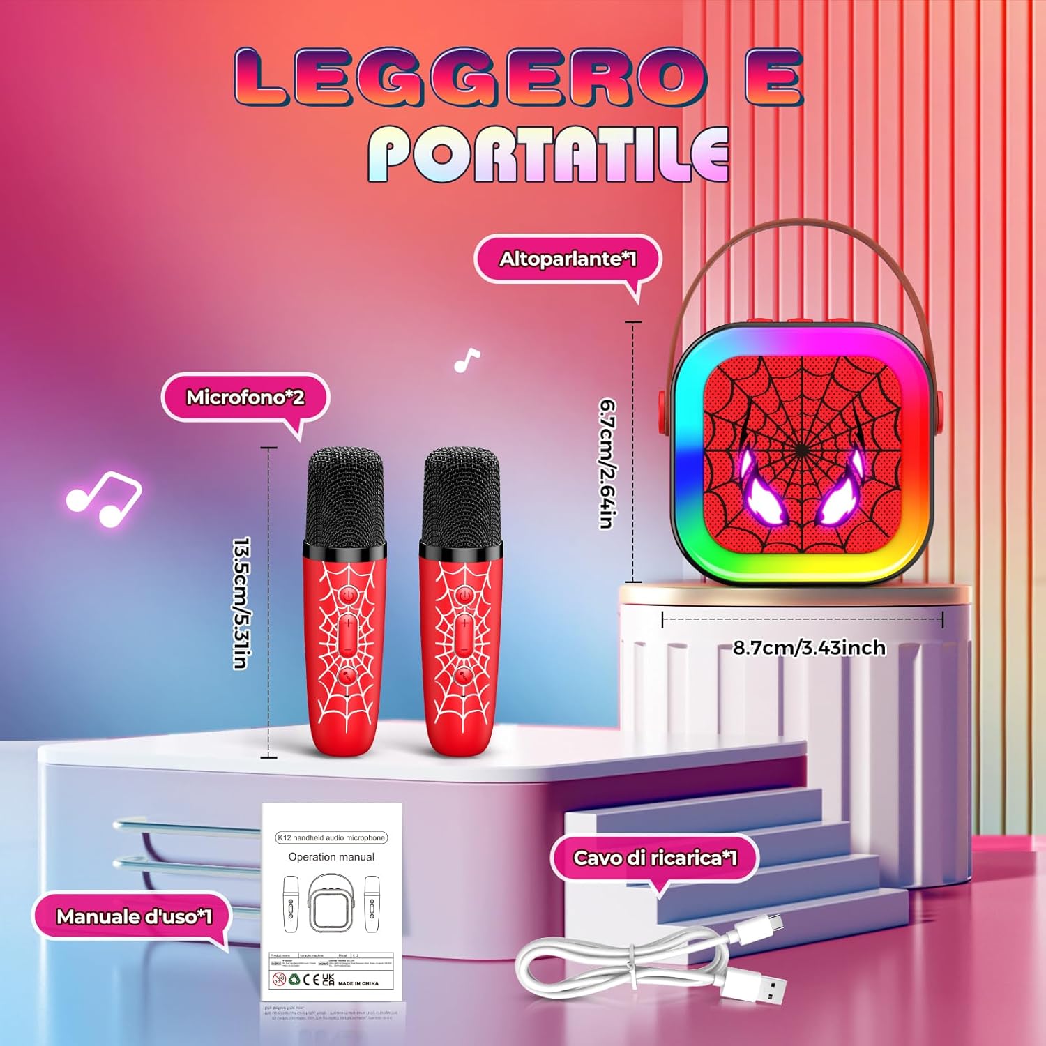 Detalle 2 de Braxel: macchina per karaoke per bambini con microfoni wireless e luci LED – divertimento KTV a casa
