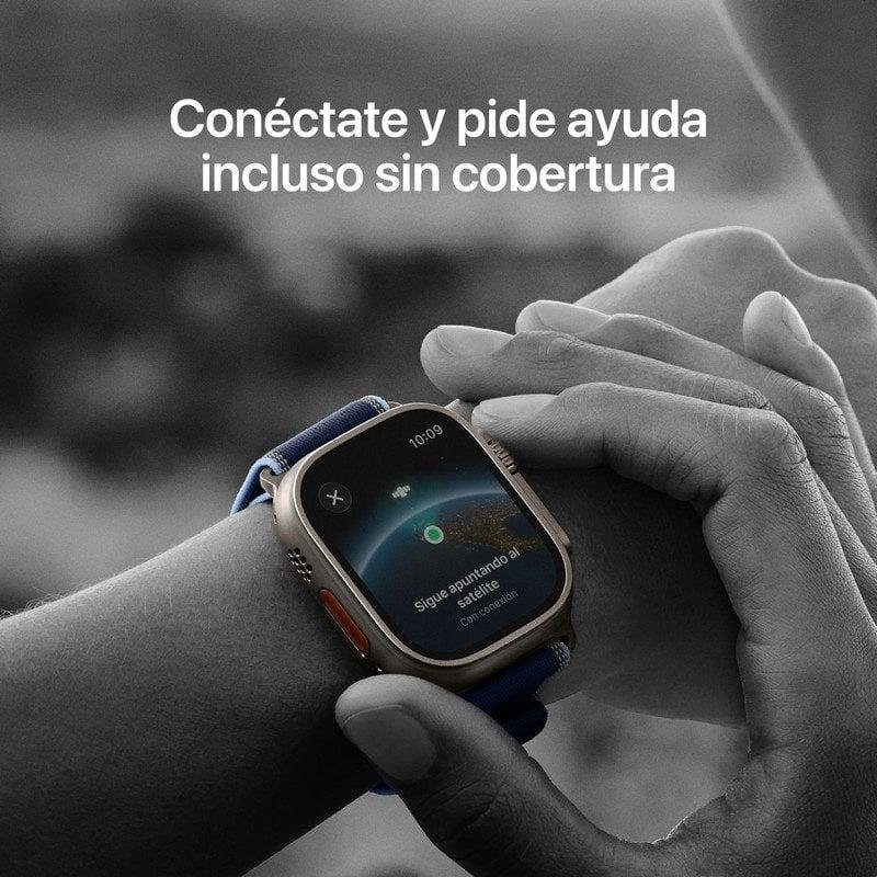 Detalle de Apple Watch Ultra 3 GPS + Cellular 49mm: Titanio natural y correa Ocean Azul Náutico