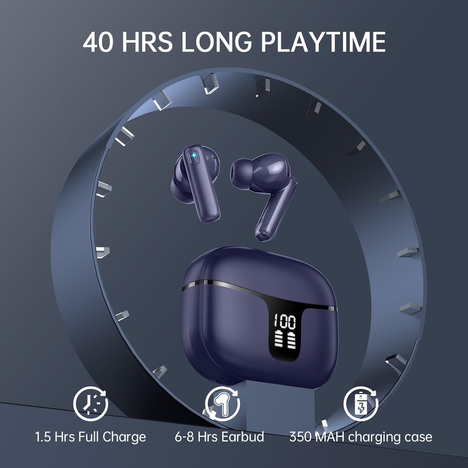 Thumbnail 3 de Ordtop Cuffie Bluetooth 5.3 con display LED, 40 ore e cancellazione rumore microfoni: auricolari wireless per Android/iOS