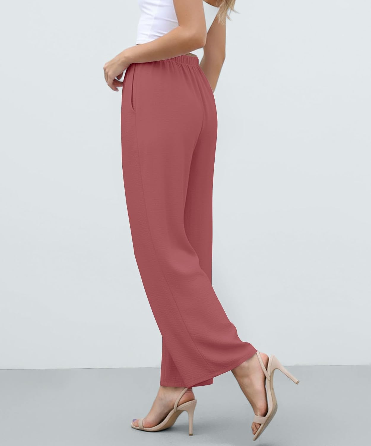 Detalle de YSYOKOW Women's Wide-Leg Pants in Crinkle-Textured Fabric