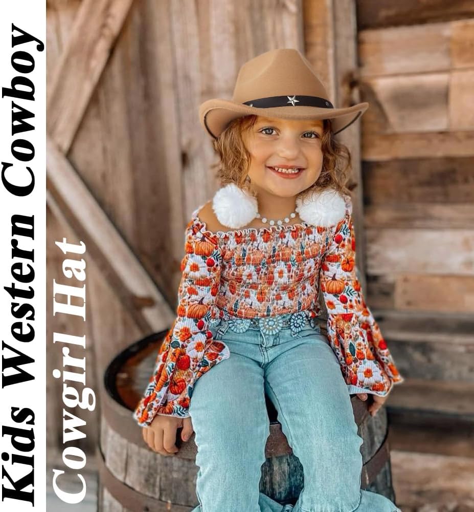 Detalle 2 de DRESHOW Cowboyhut für Kinder – Unisex Fedora Westernhut mit Schnalle und Gürtel-Dekor, 4–12 Jahre