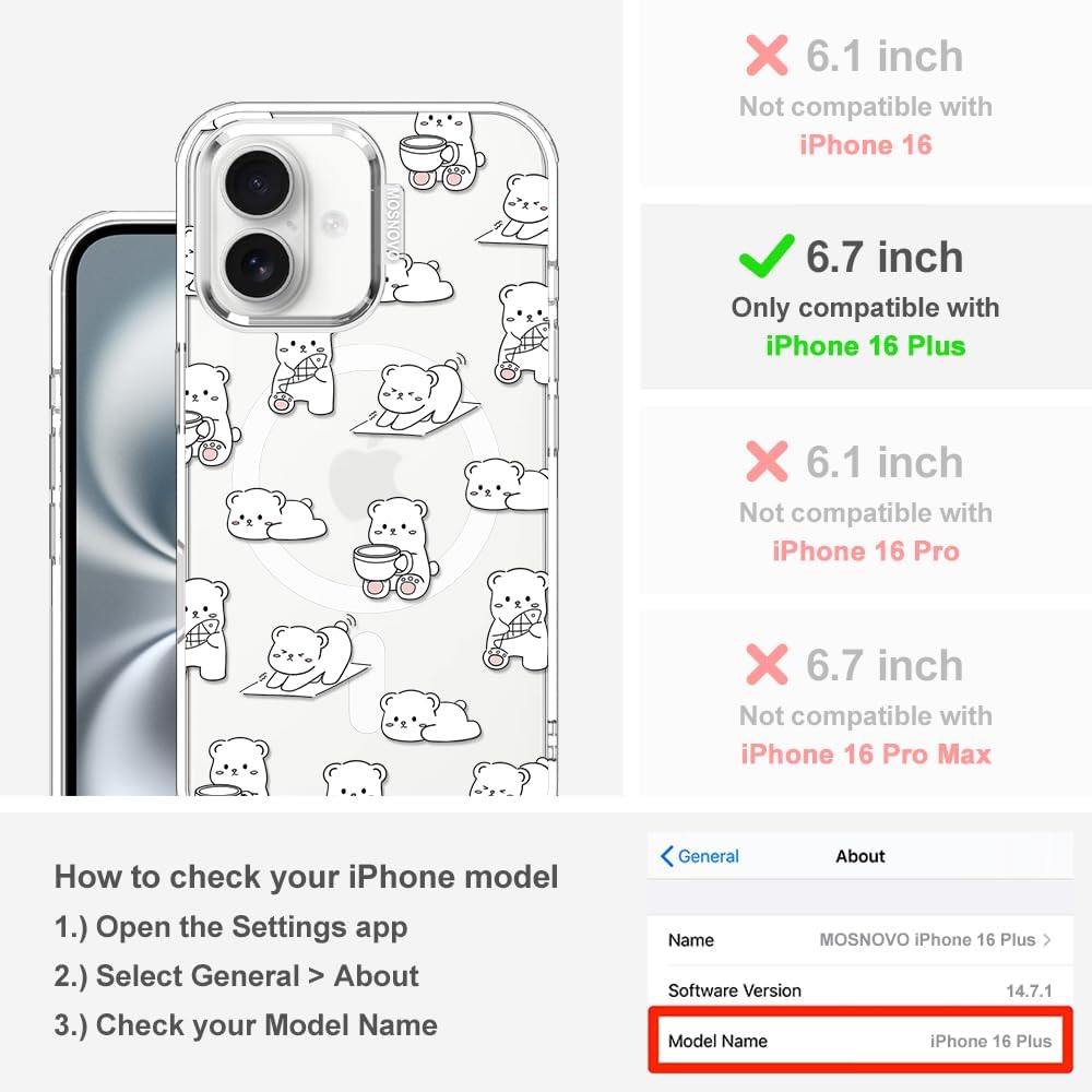Thumbnail 1 de MOSNOVO iPhone 16 Plus Case with MagSafe | Cozy Bear Days Design
