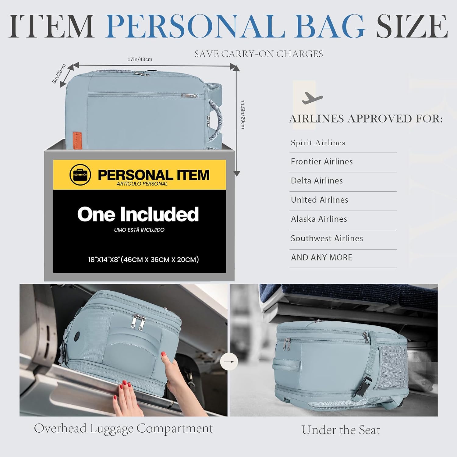 Detalle de Sac cabine Lossga 45x36x20 pour EasyJet – sac à dos antivol avec compartiment ordinateur 15,6 pouces