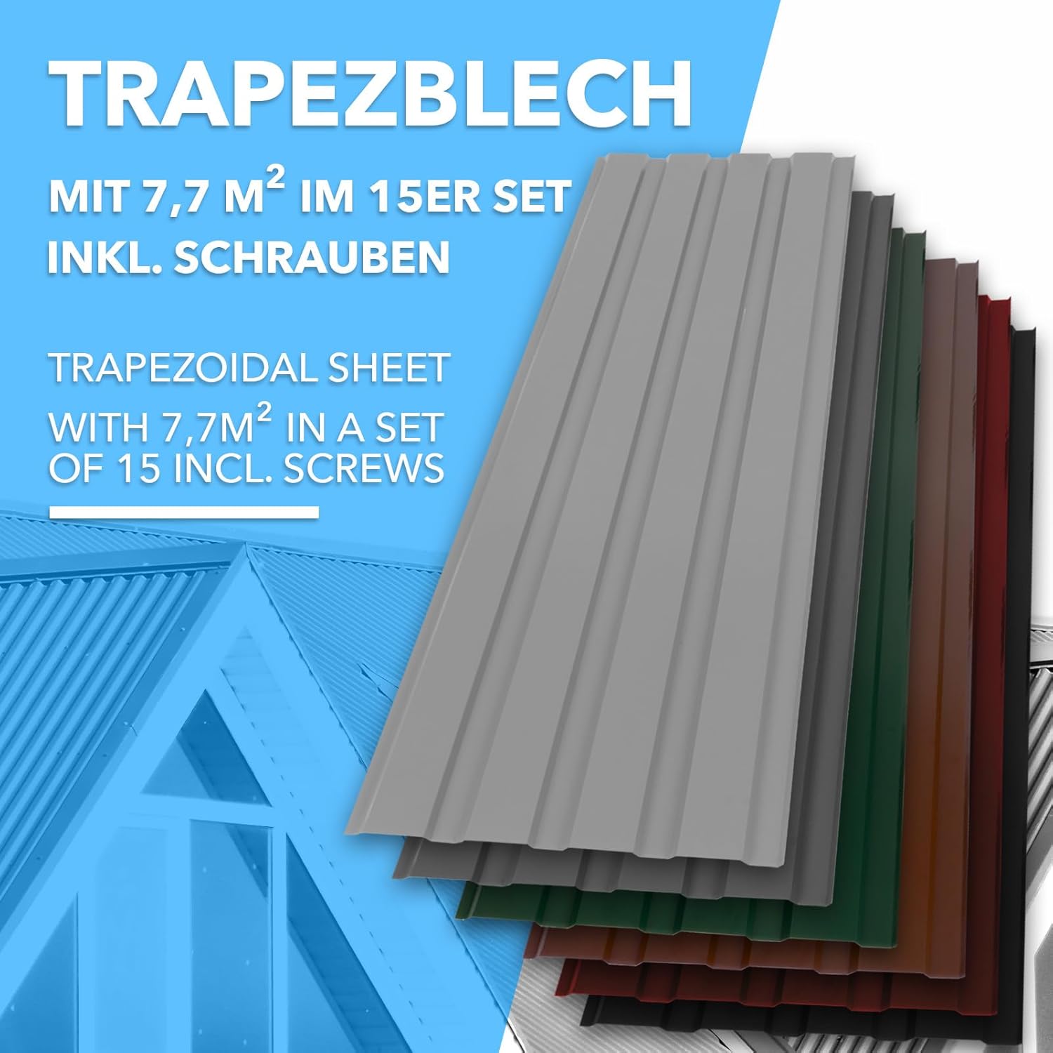 Thumbnail 4 de KARAT 15x Trapezblech 115 x 45 cm (Stahl, 0,25 mm) inkl. Schrauben – Set für Wand- und Dachverkleidung
