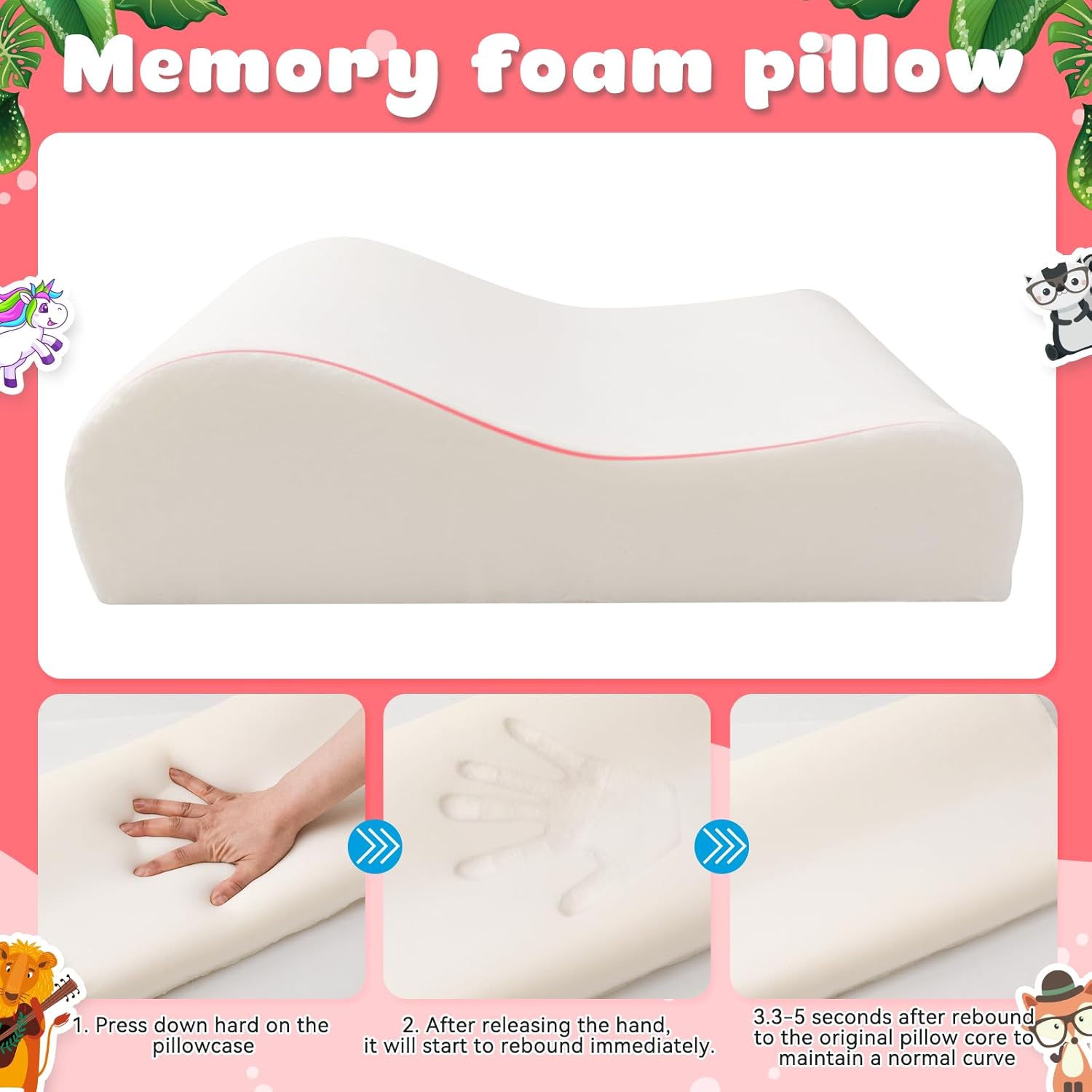 Thumbnail 3 de YAOZUP Cuscino Memory Foam per Bambini (3-10 anni) con federa Unicorno, 45×27×5/7 cm