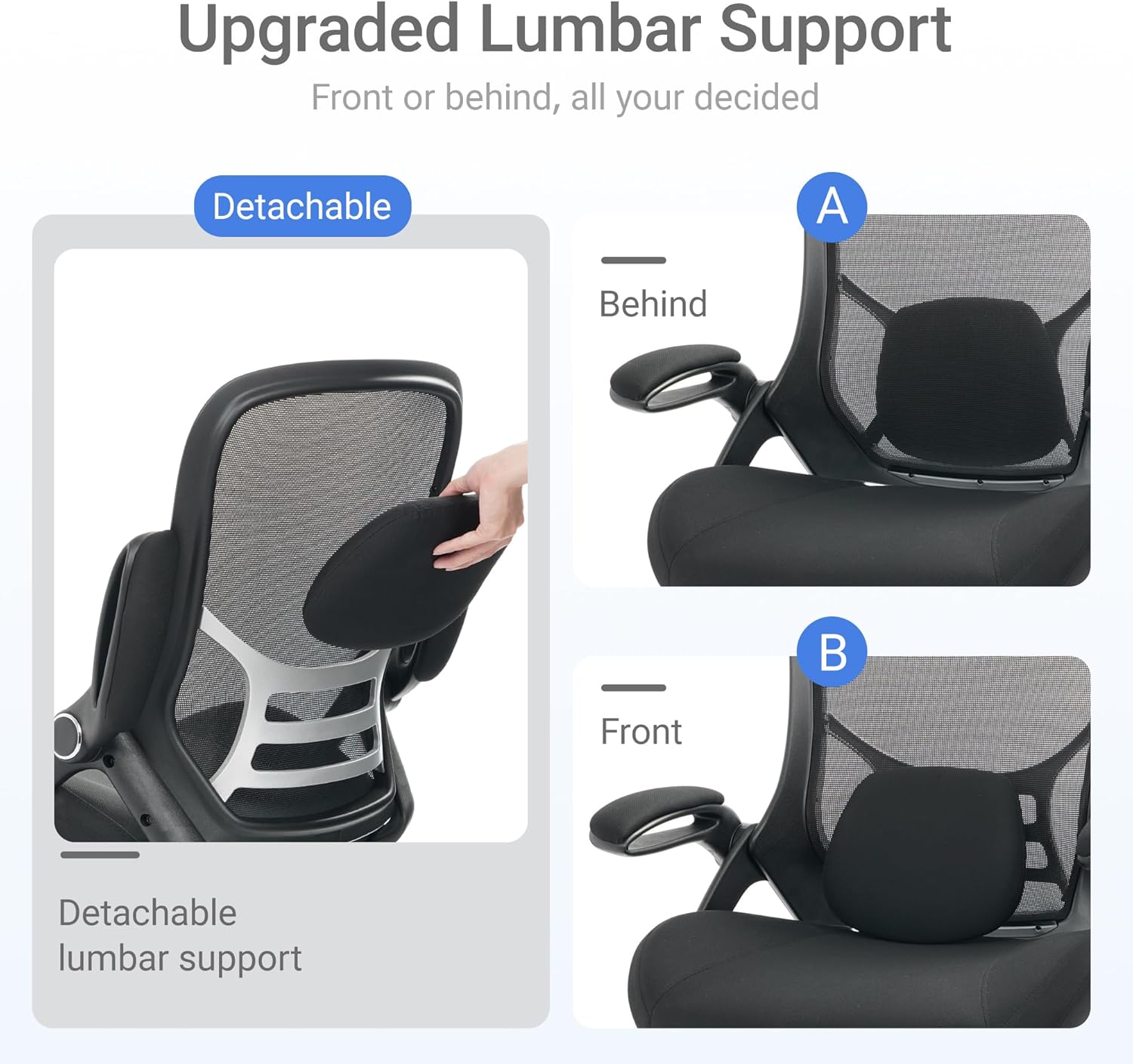 Thumbnail 4 de HYLONE Big and Tall 400lbs Heavy Duty Office Chair (Black) — 5" Thickened Mesh Seat, Adjustable Armrests