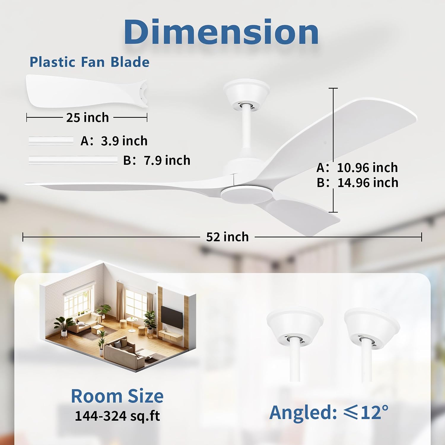 Detalle 2 de MuyuTc MY-CF02-NL52-White 52-inch Ceiling Fan, White, Remote-Controlled