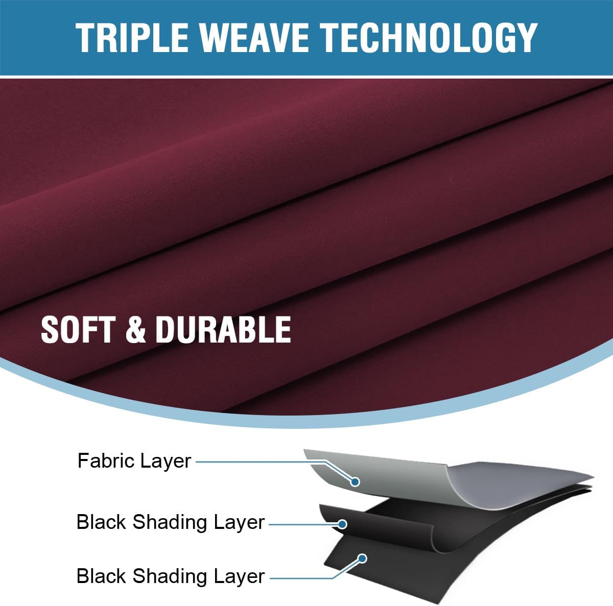 Thumbnail 3 de BellaHills 100% Blackout Curtains in Burgundy – 2 Panels, 90 x 72 Inches