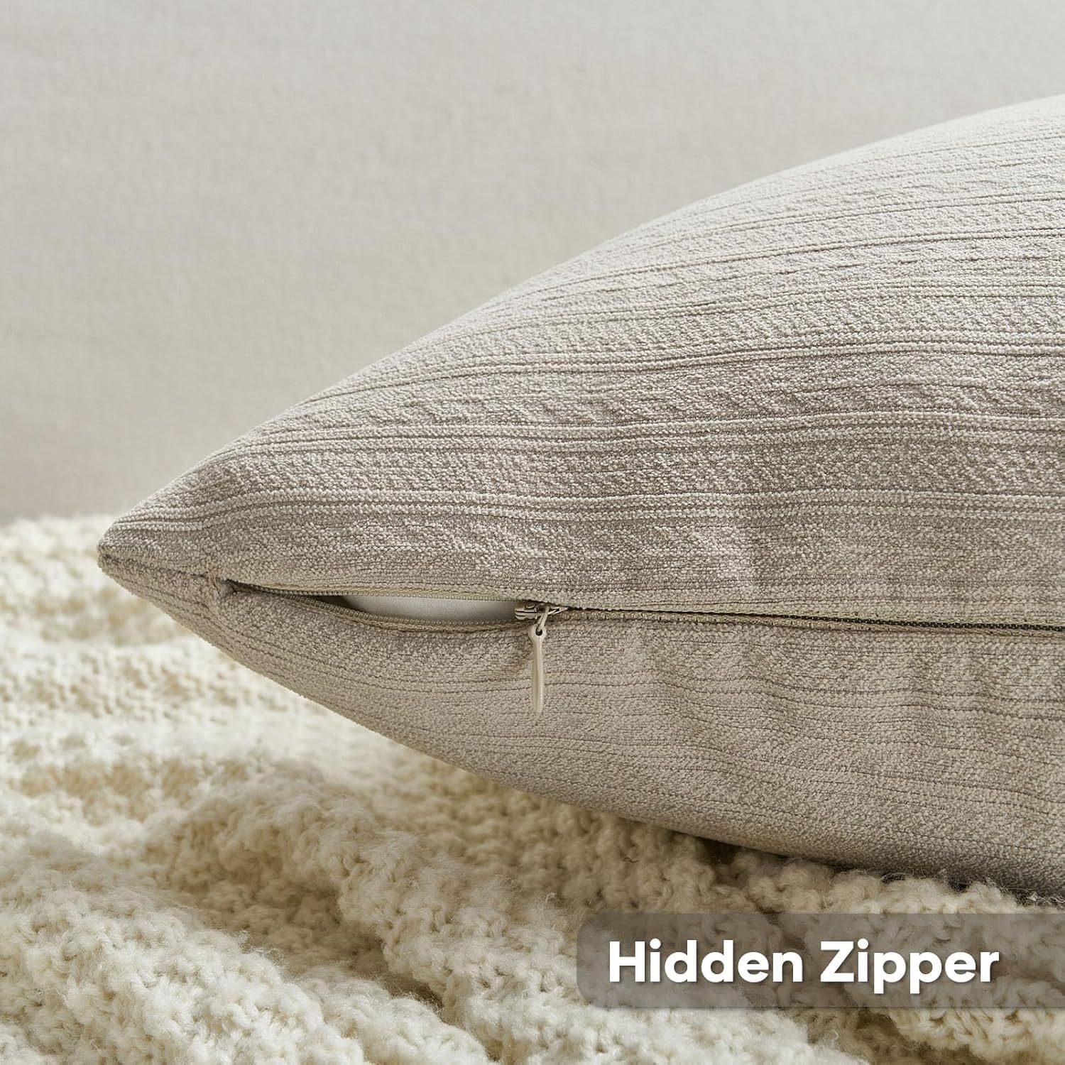 Detalle de Housse de coussin Ystyle 60x60 cm – Lot de 2, chenille décorative effet épis, fermeture éclair invisible, couleur Oatmeal