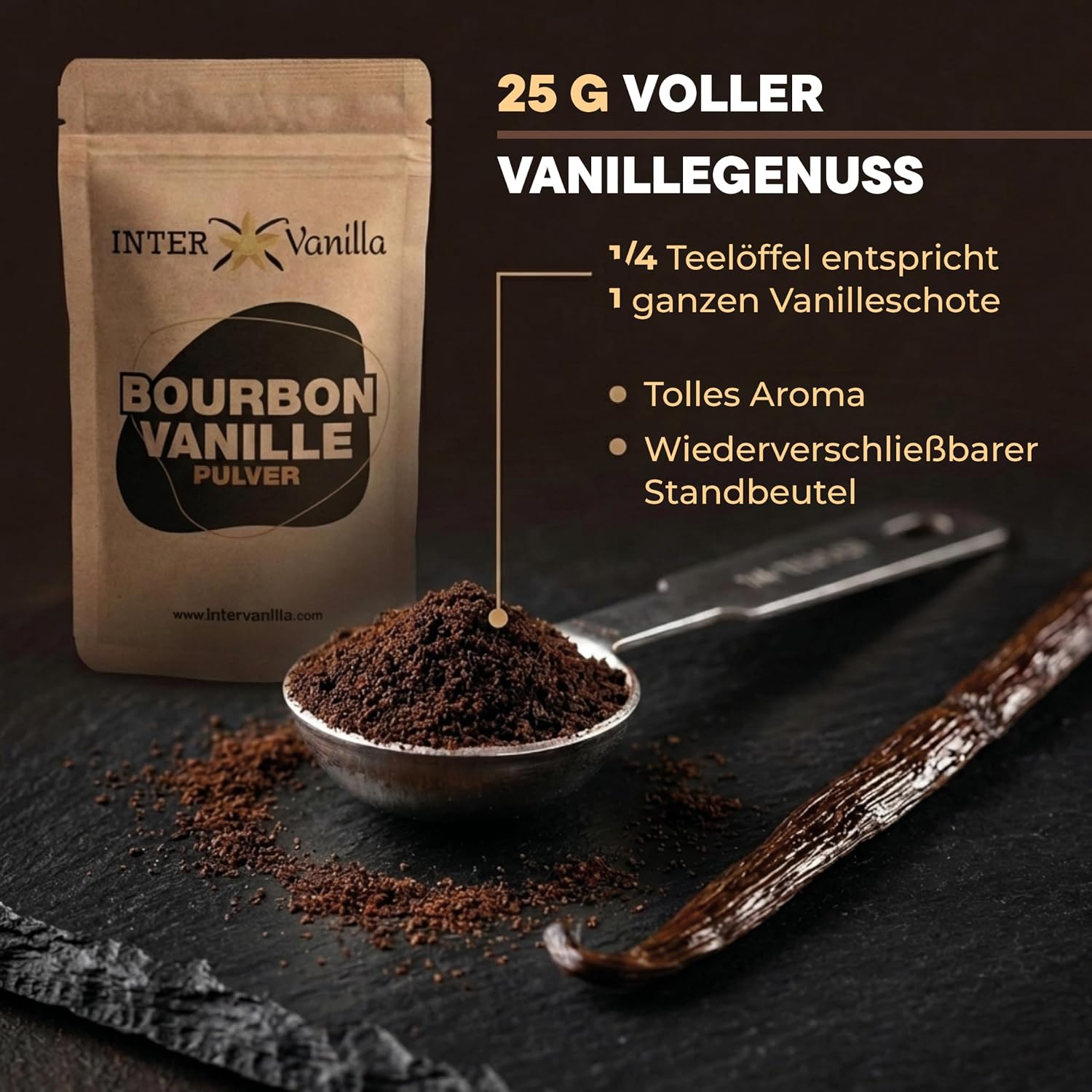 Detalle de InterVanilla Bourbon Vanillepulver 25 g – 100% Bourbon Vanille, Madagaskar