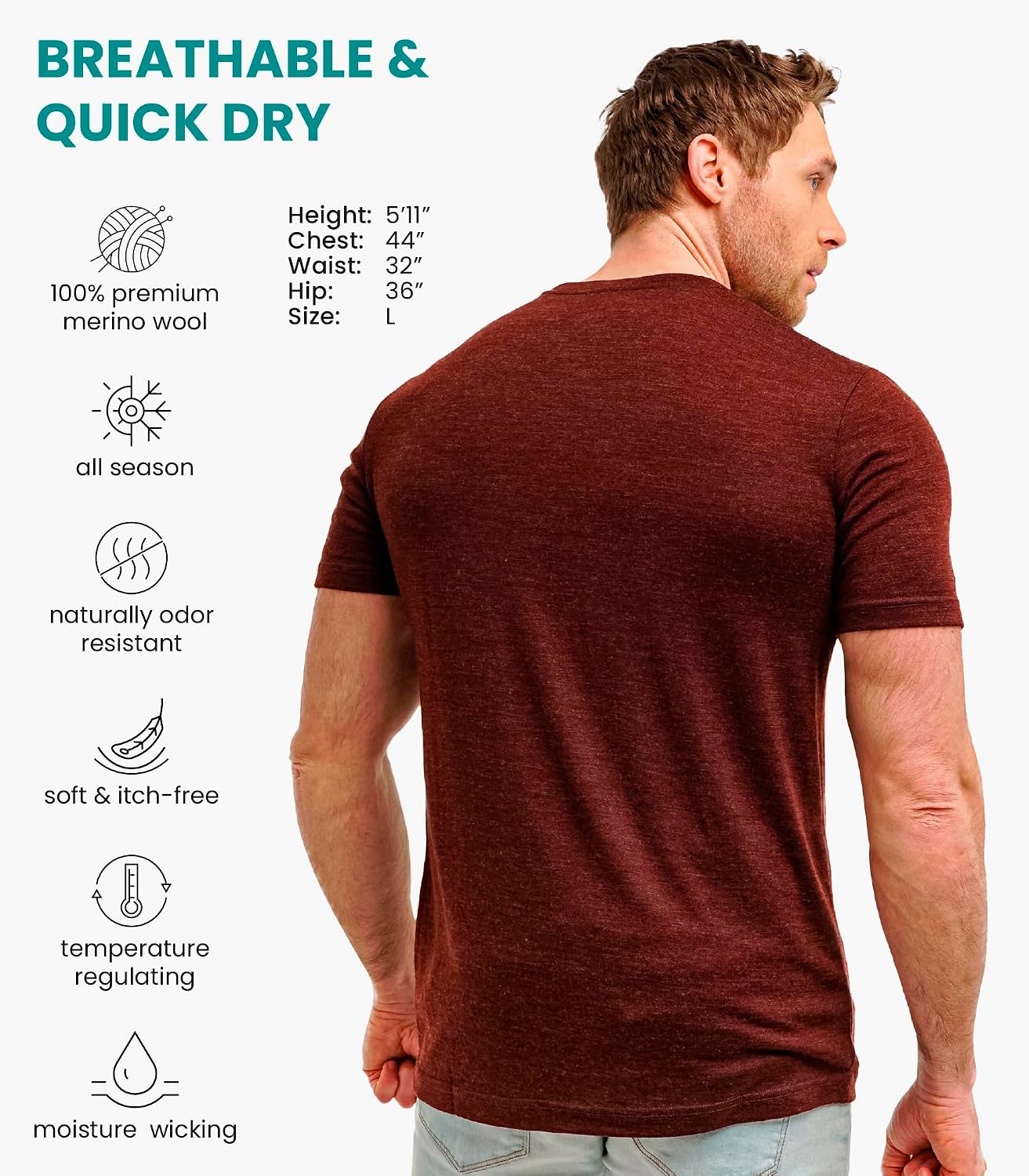 Thumbnail 2 de Merino.tech 100% Merino Wool Lightweight T-Shirt for Men (Merino Wool Base Layer)