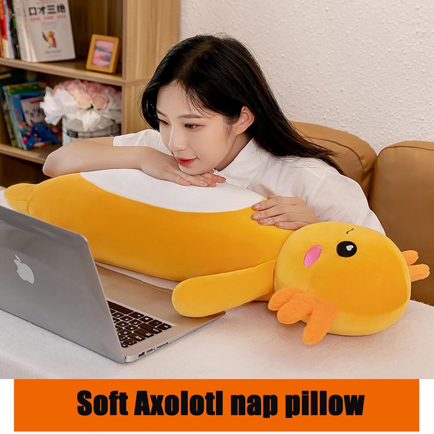 Detalle de Aiuidun Long Axolotl Plush Pillow (100cm) – Soft Pink Axolotl Body Pillow