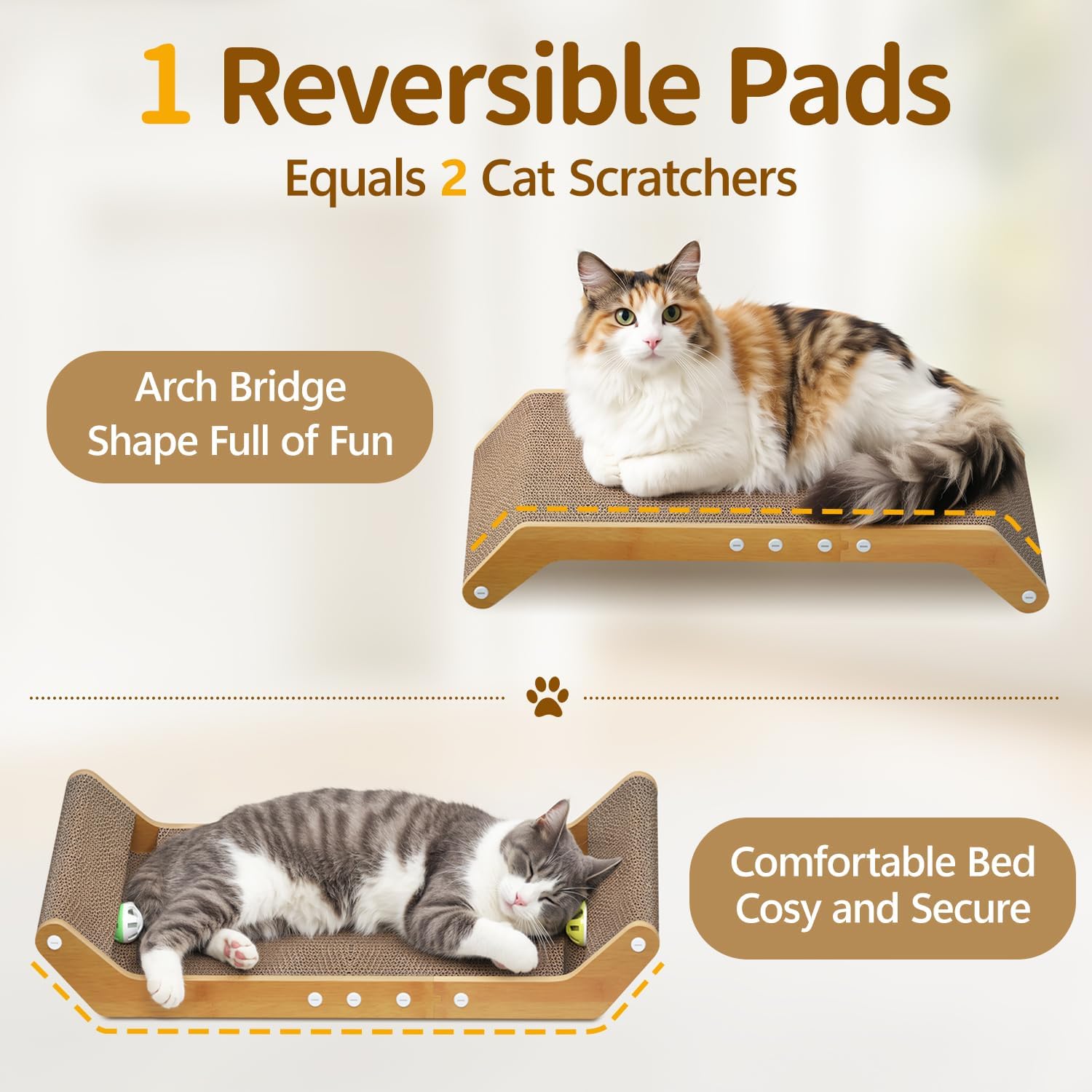 Thumbnail 1 de Meowker Modern Cat Scratcher Pad Cardboard – 3 in 1 Lounger with Ball Track for Indoor Cats