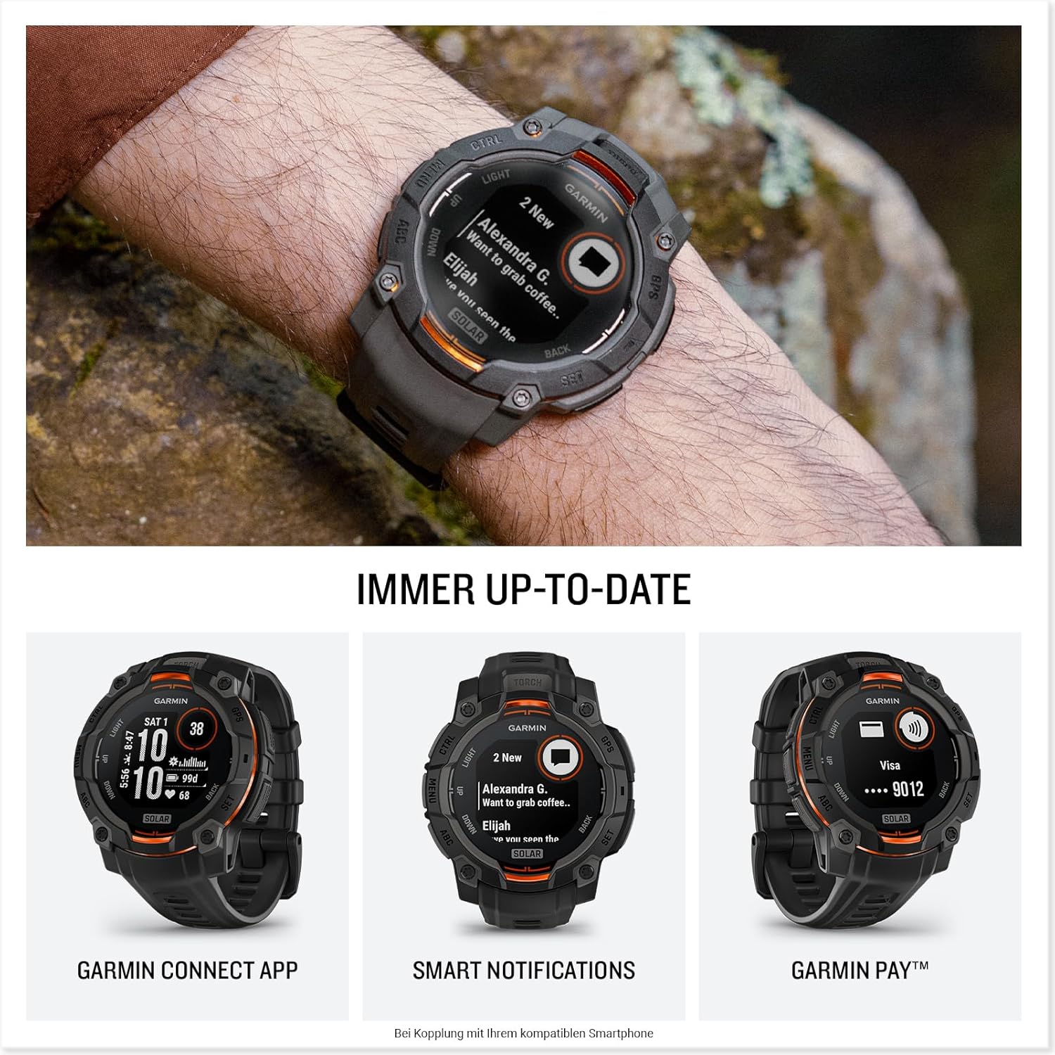 Thumbnail 3 de Garmin Instinct 3 45mm Solar – GPS-Multisport-Smartwatch mit Navigationsfunktionen