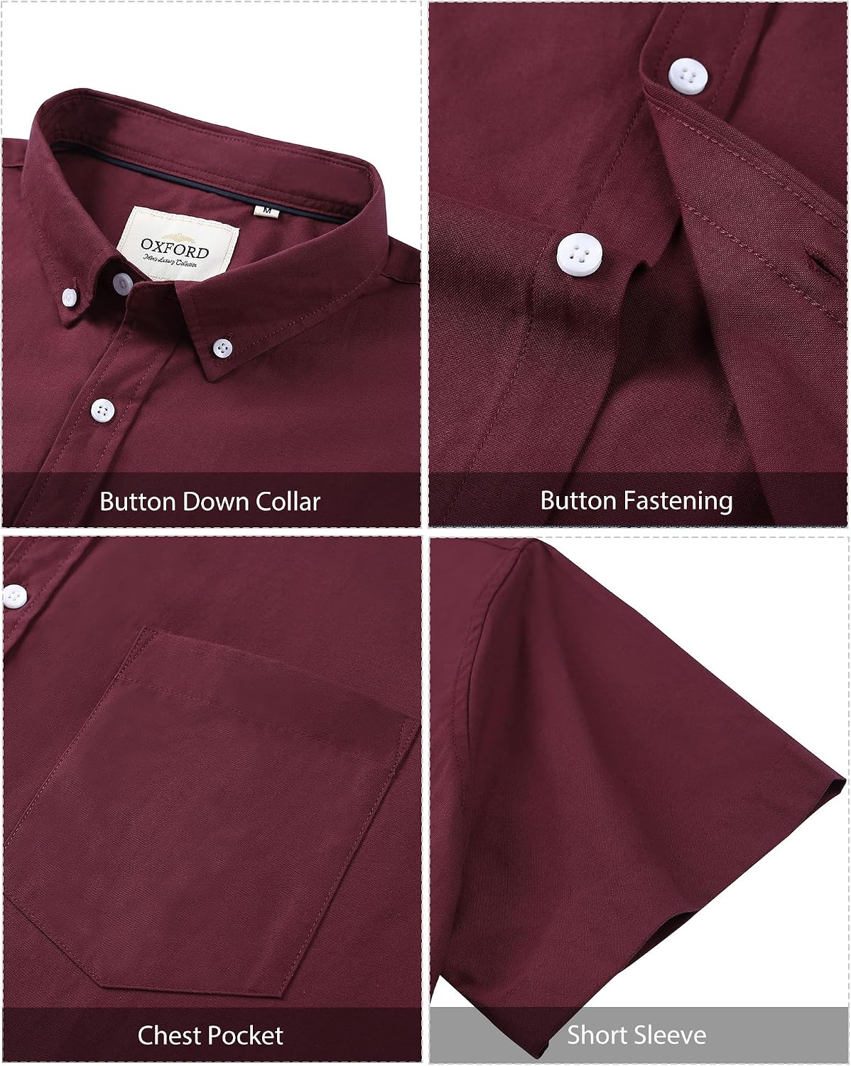 Thumbnail 4 de J.VER Men's Short Sleeve Oxford Shirt — Regular Fit, Breathable Cotton, Button-Down Collar