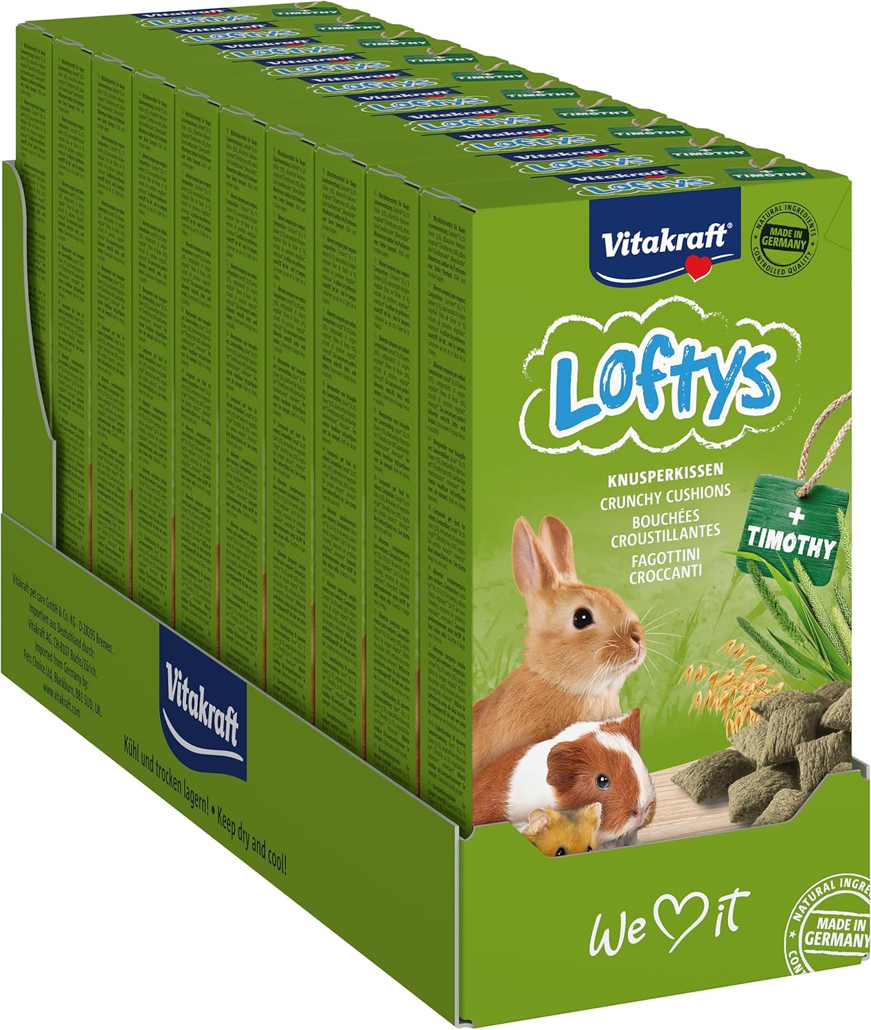 Vitakraft Loftys: fagottini croccanti con avena e fieno Timothy per roditori (10x100 g)