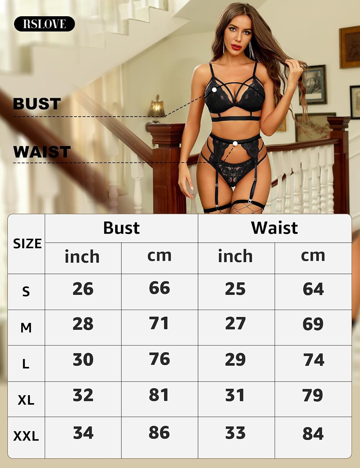 Thumbnail 4 de RSLOVE 3-Piece Floral Lace Lingerie Set with Garter Belt for Women