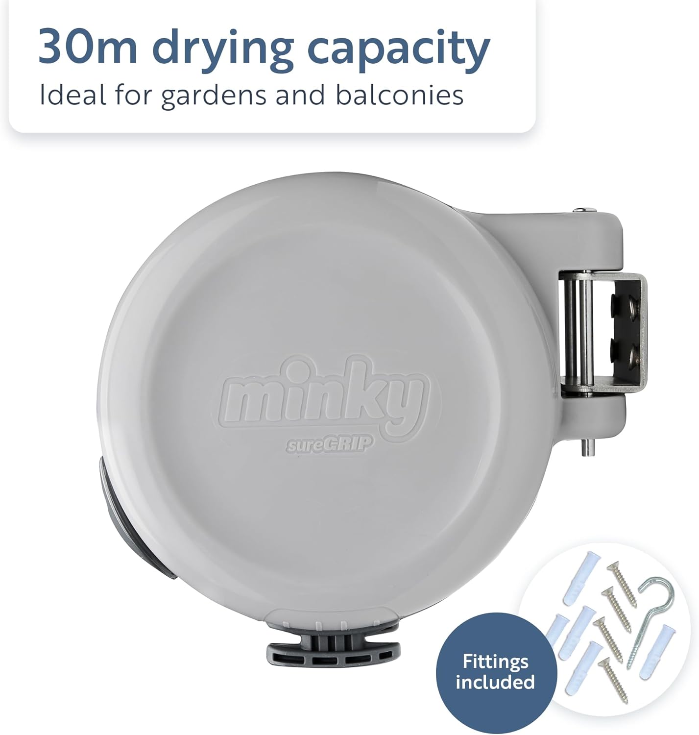 Detalle de Minky Retractable Duo Reel Washing Line, Grey – 2x15m (30m total) with fixings