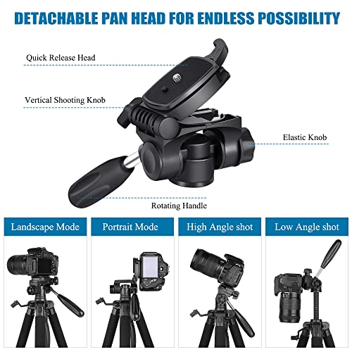 Detalle 2 de VICTIV 74” Camera Tripod with Phone Holder: Versatile Tall & Compact Stand
